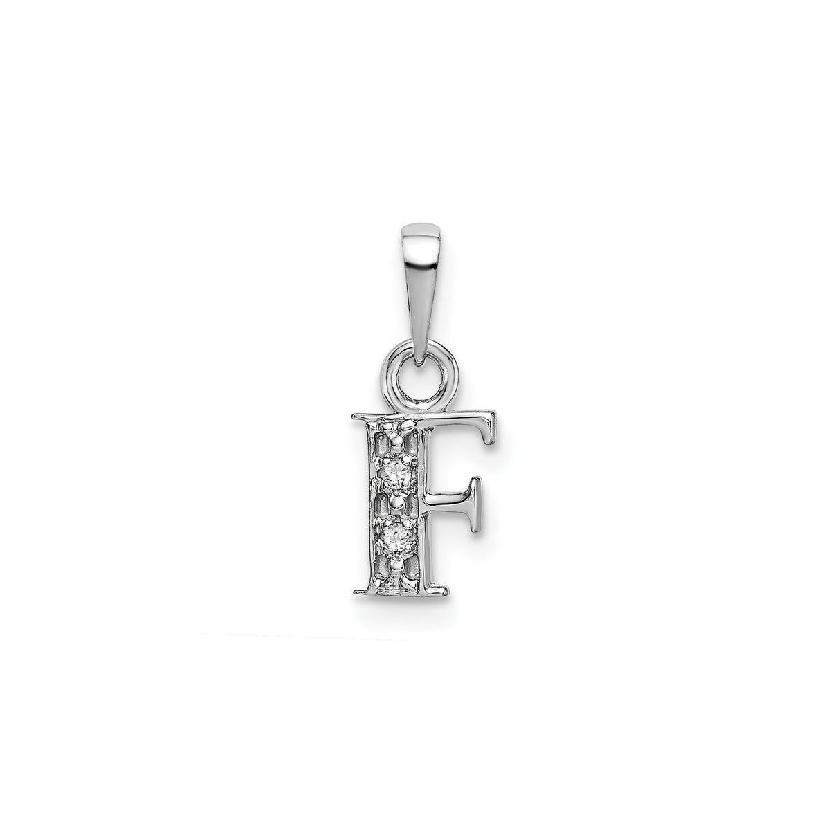 14k White Gold Letter F Pendant with Diamond Accents, Block Charm for Women