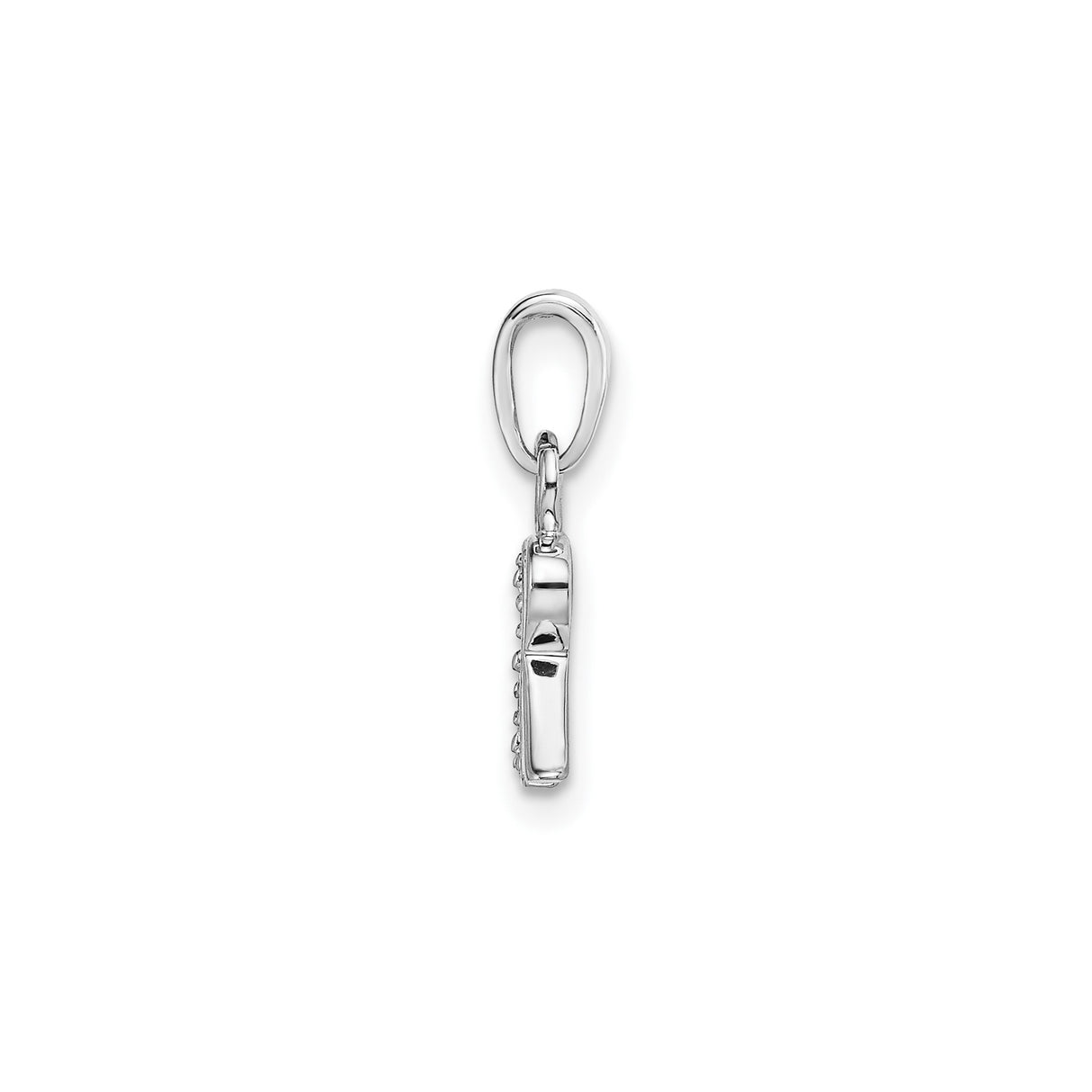 14k White Gold Diamond Initial R Pendant, Polished Letter Monogram Charm for Women