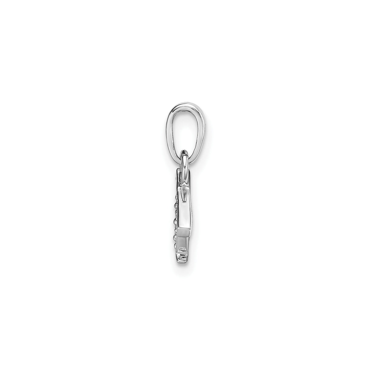 14k White Gold Initial T Pendant with Diamond Accents, Polished Letter Charm for Women
