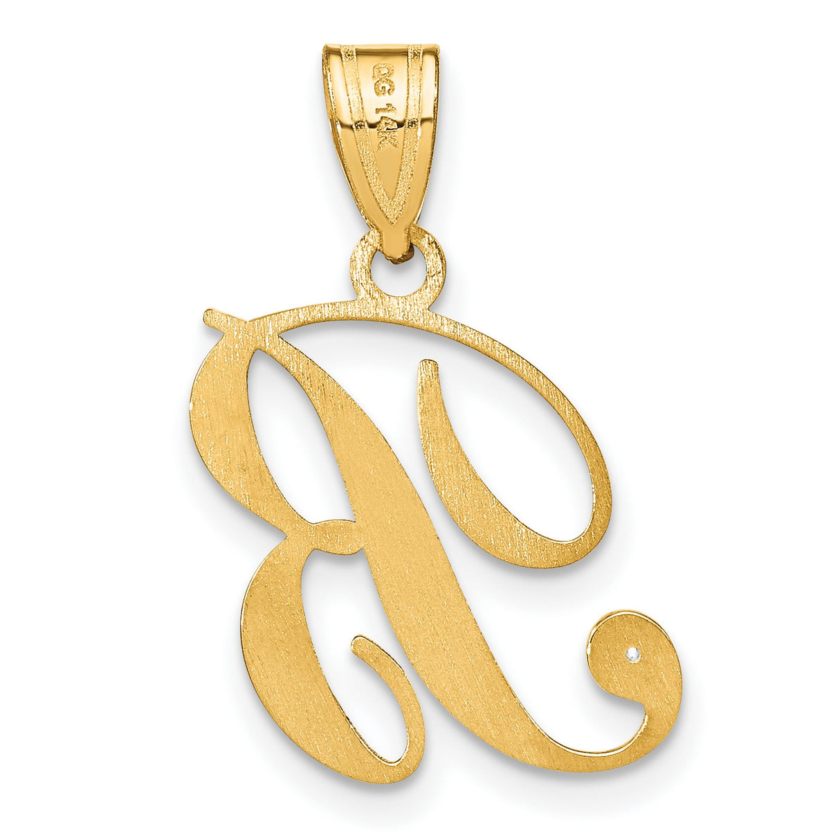 14k Yellow Gold Letter B Pendant with Diamond Accent, Script Initial Charm for Women