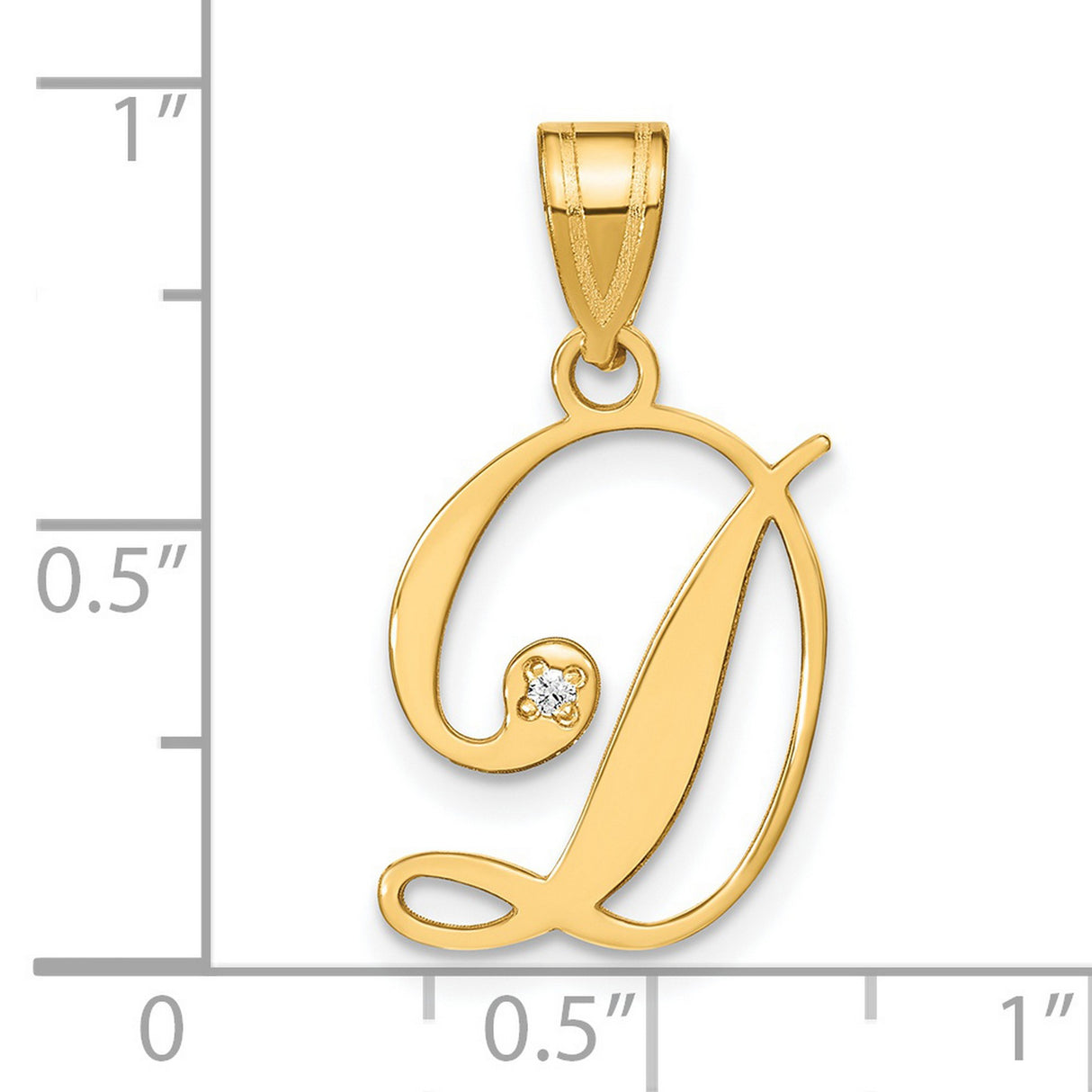 14k Yellow Gold Letter D Pendant with Diamond Accent, Script Initial Charm for Women