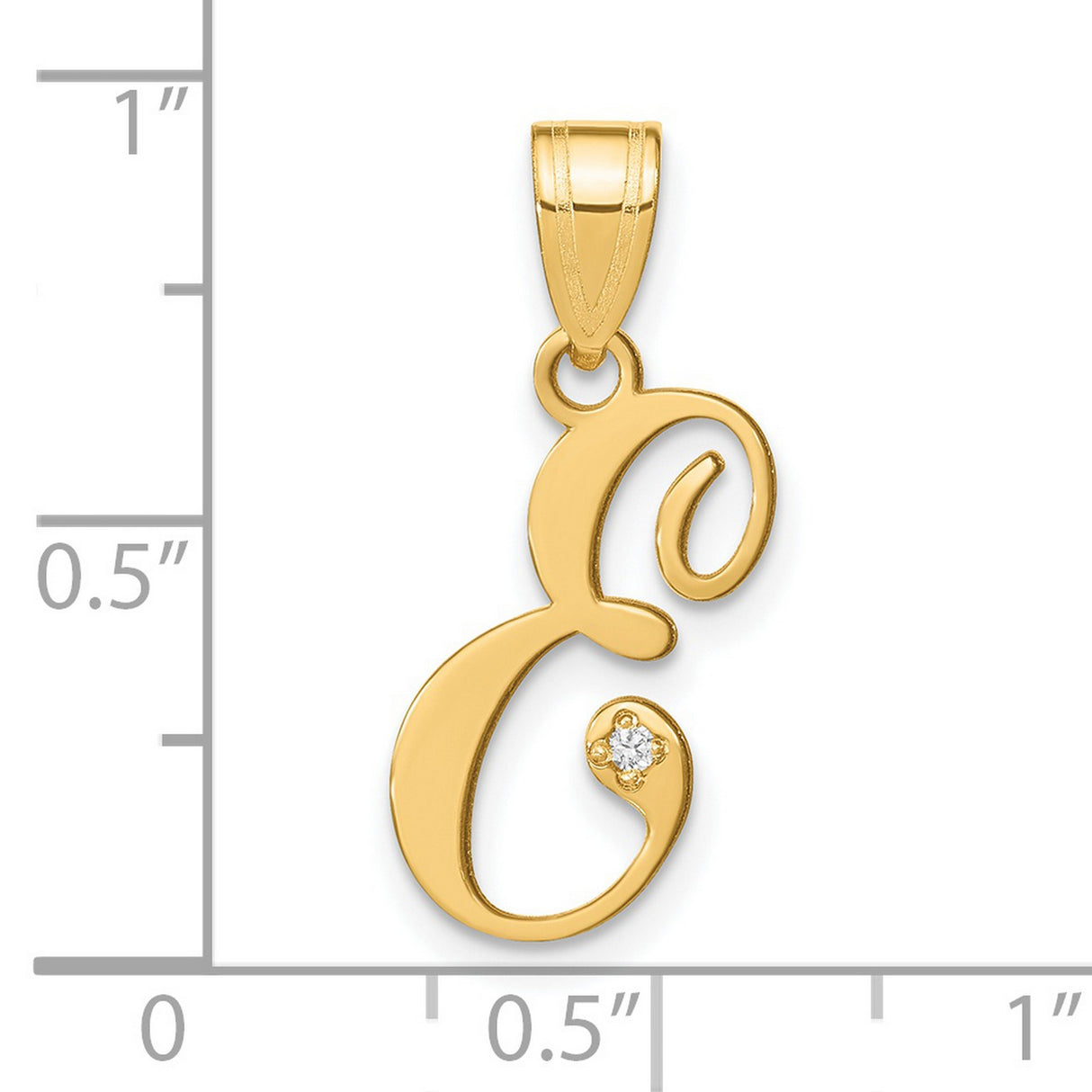 14k Yellow Gold Script Initial E Pendant with Diamond Accent Charm