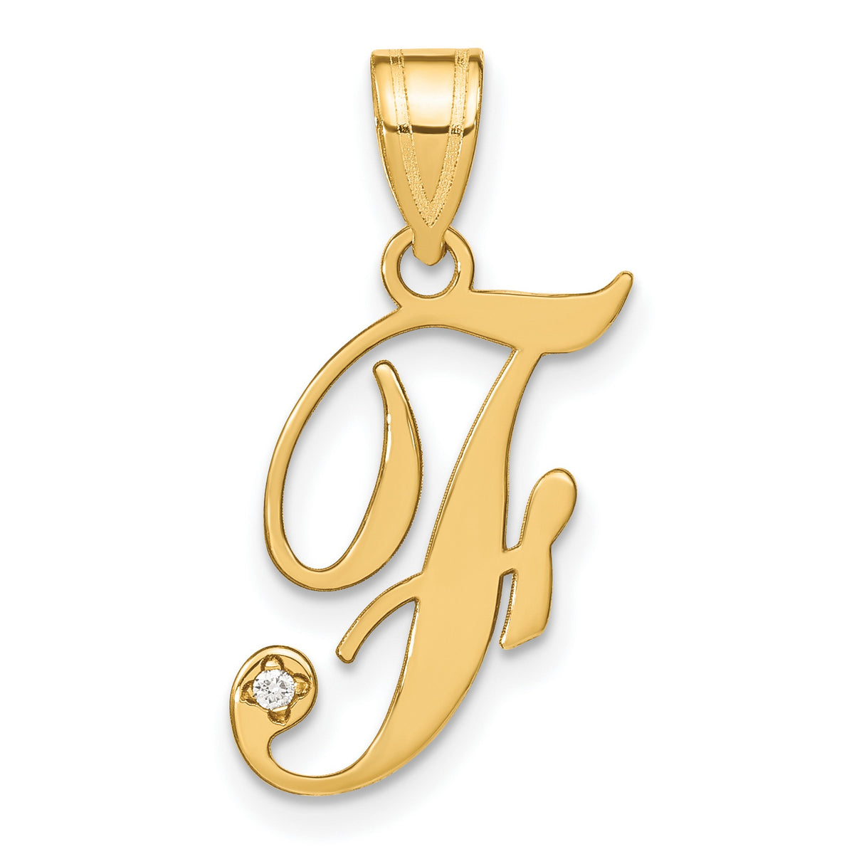 14k Yellow Gold Letter J Pendant with Diamond Accent, Script Initial Charm for Women