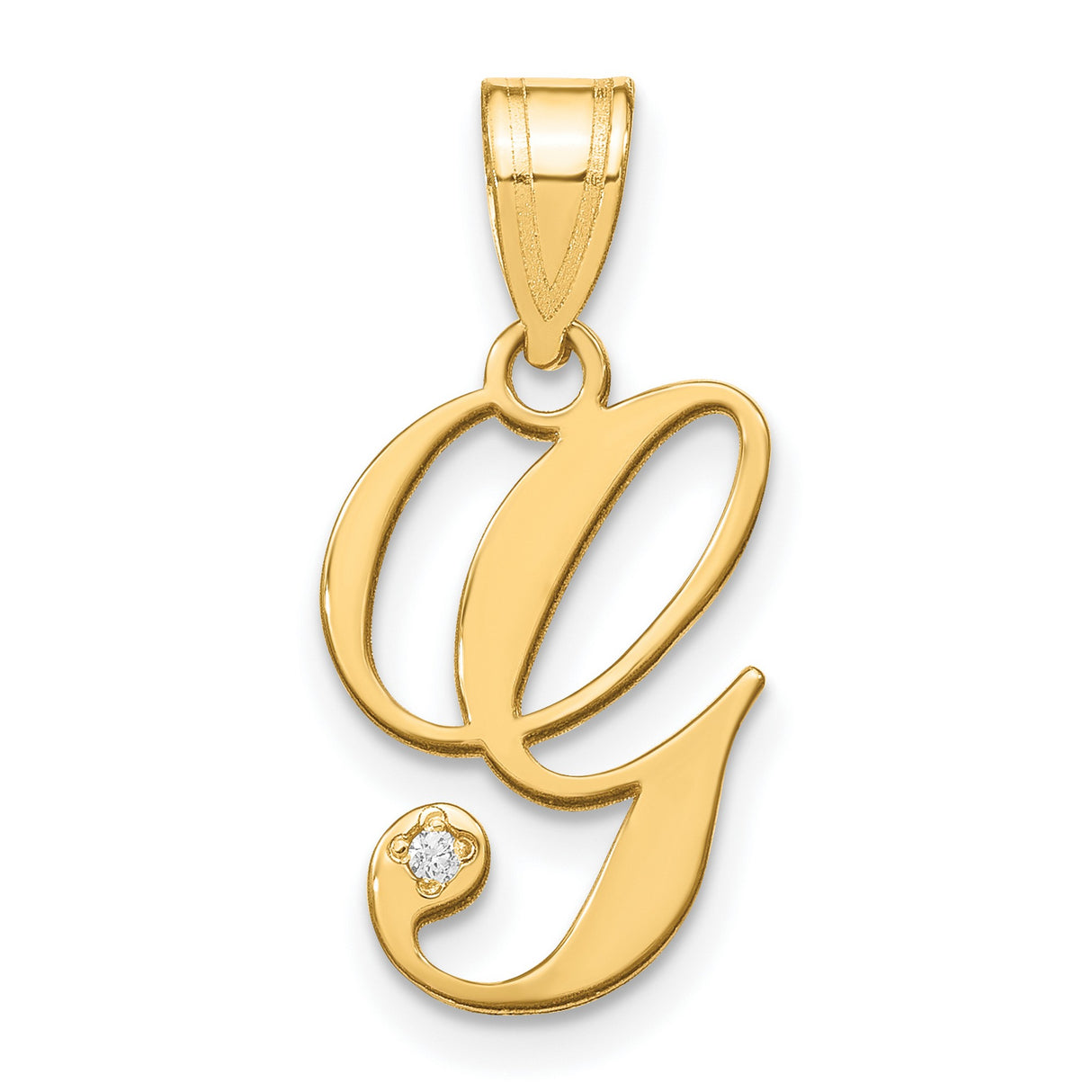 14k Yellow Gold G Initial Pendant with Diamond Accent, Script Letter Charm for Women