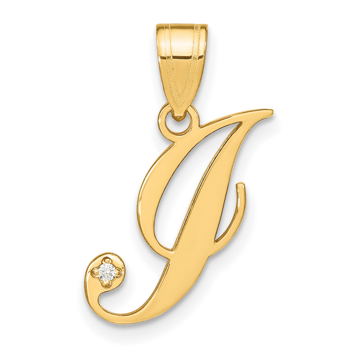 14k Yellow Gold Script Letter J Pendant with Diamond Accent, Cursive Initial Charm