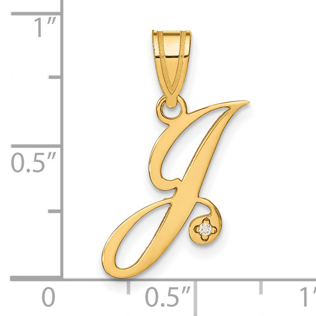 14k Yellow Gold Initial J Pendant with Diamond Accent, Script Letter Charm for Women