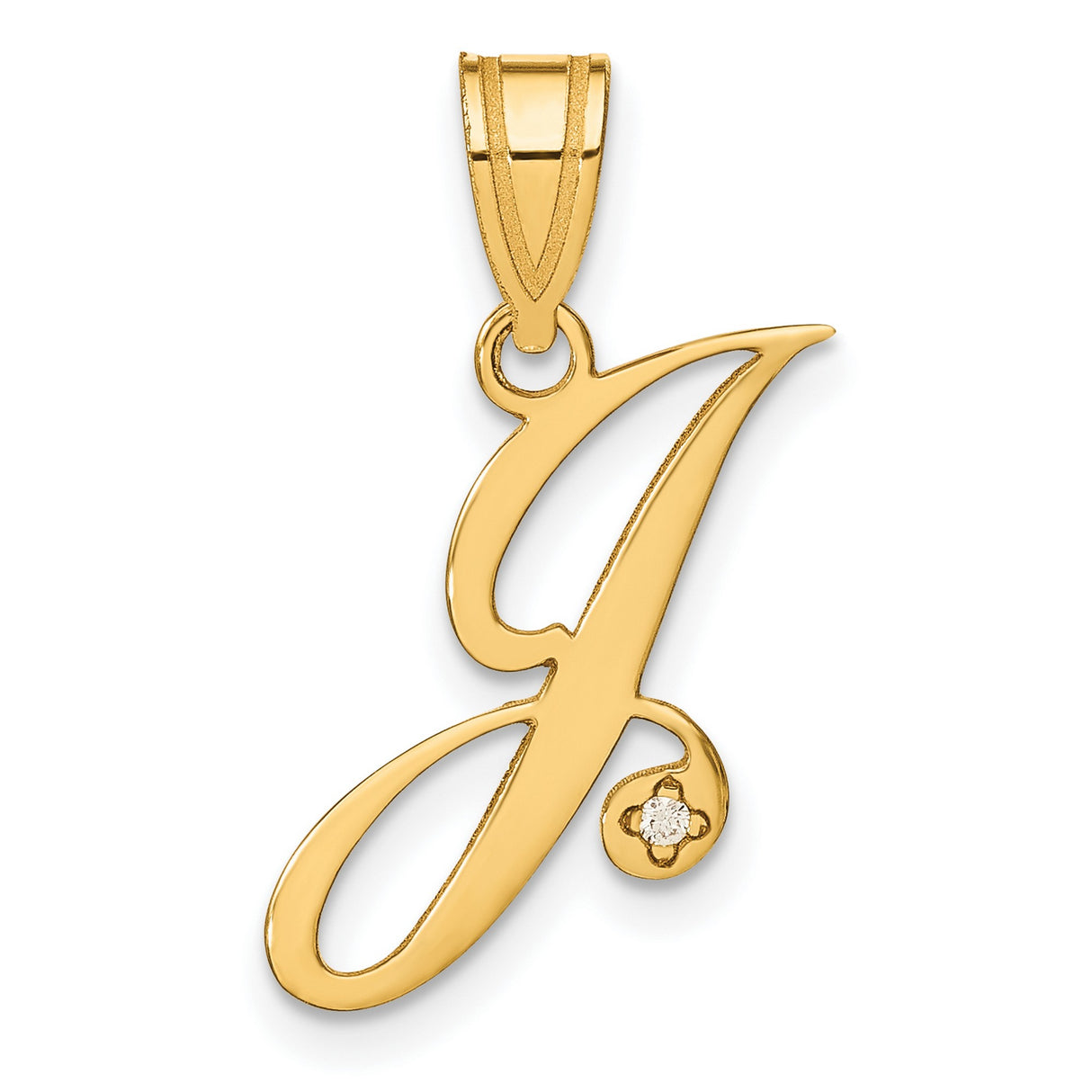 14k Yellow Gold Initial J Pendant with Diamond Accent, Script Letter Charm for Women
