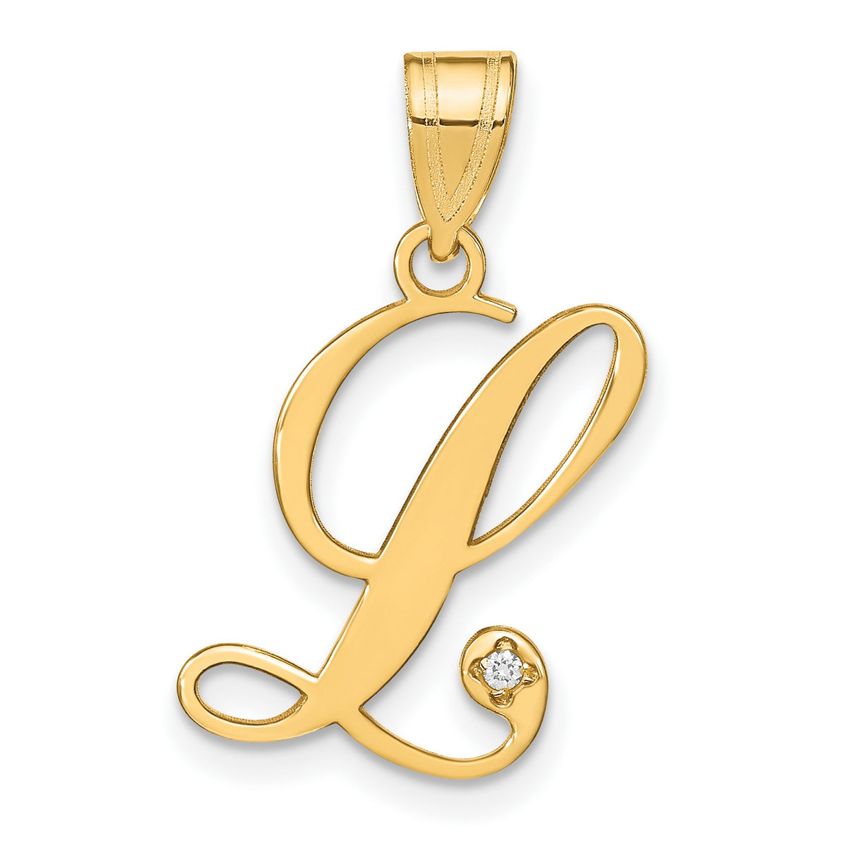 14k Yellow Gold Initial Pendant with Script Letter L and Diamond Accent