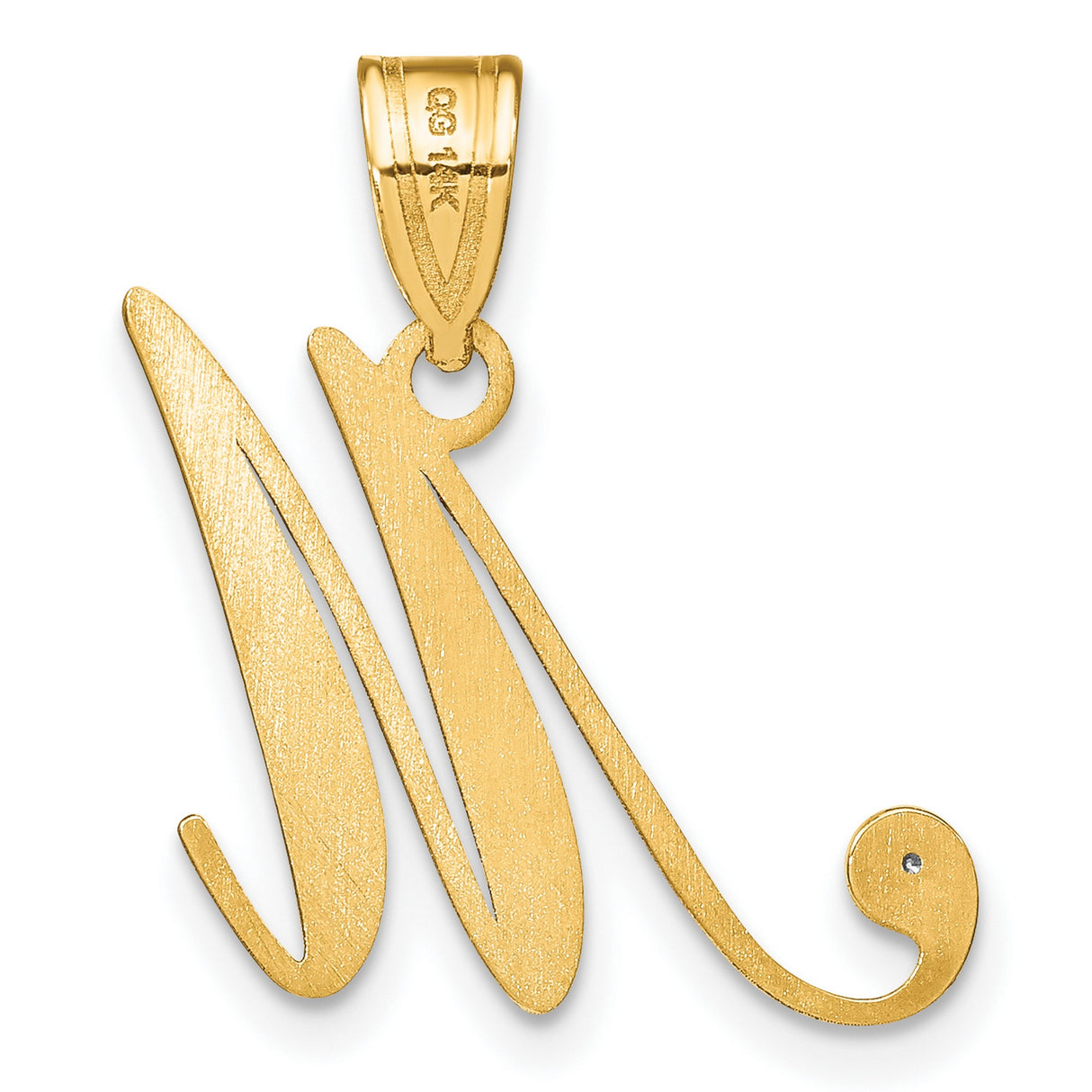 14k Yellow Gold Script M Pendant with Diamond Accent, Cursive Initial Charm for Women
