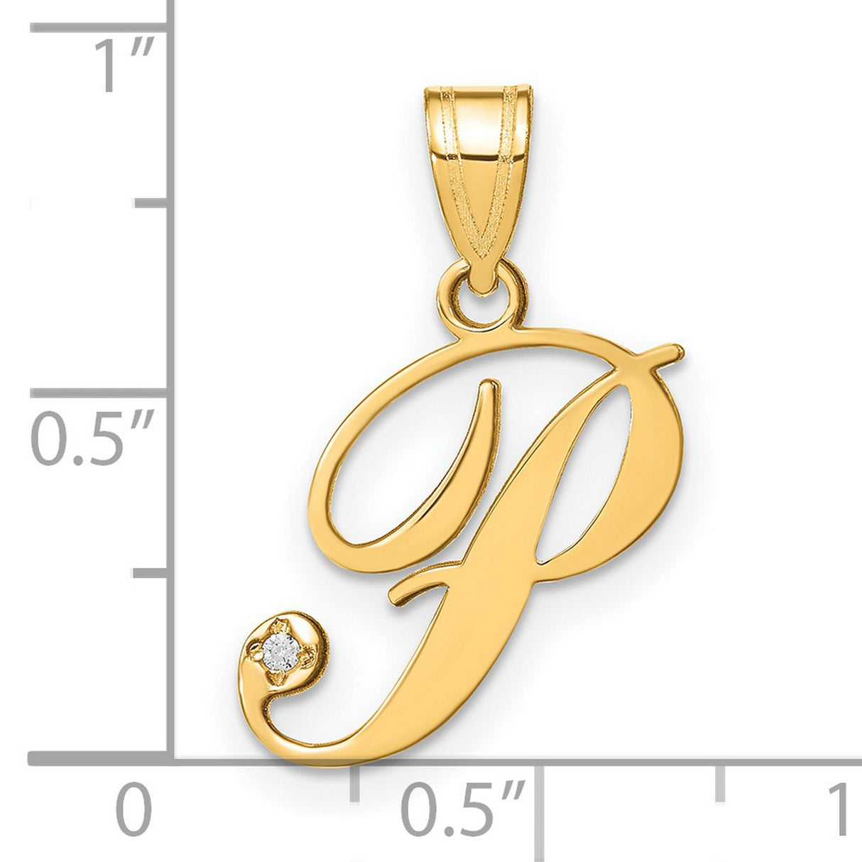 Script Letter P Initial with Diamond Charm Pendant in Real 14k Yellow Gold