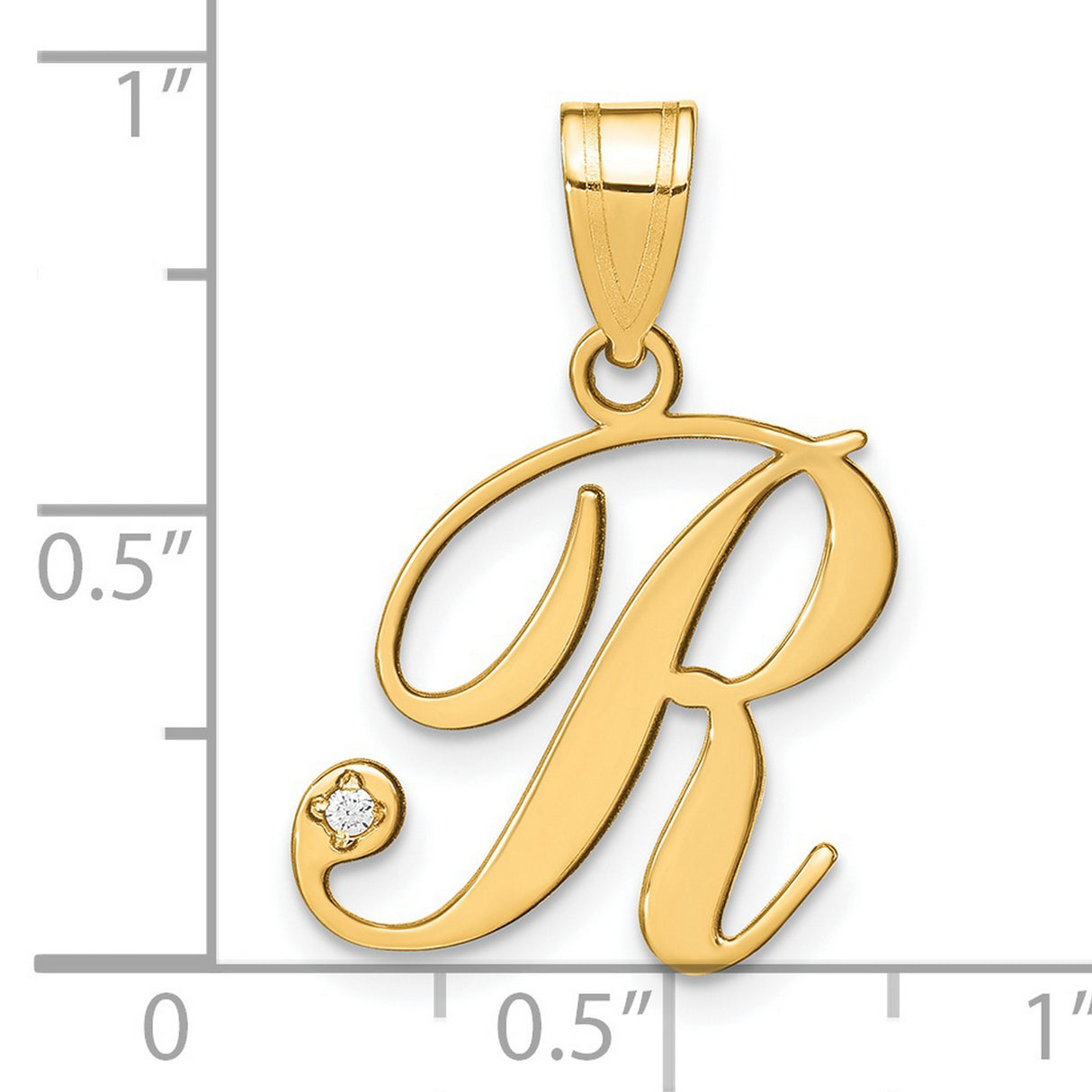 14k Yellow Gold R Initial Pendant with Diamond Accent, Script Letter Charm for Women