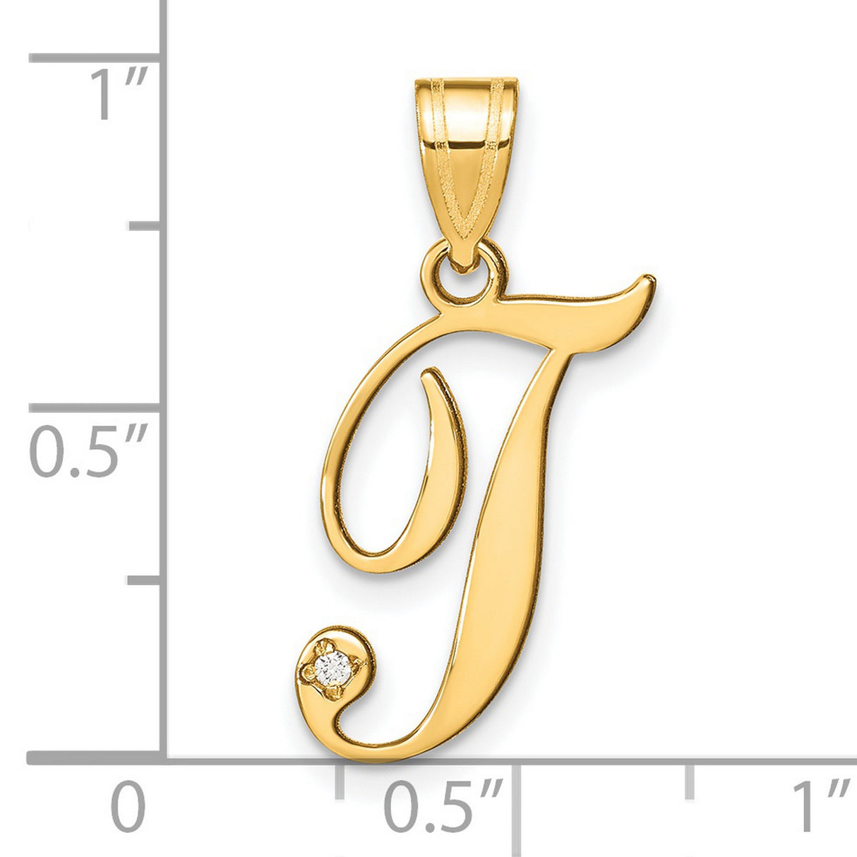 14k Yellow Gold Initial J Pendant with Diamond Accent, Cursive Letter Charm for Women