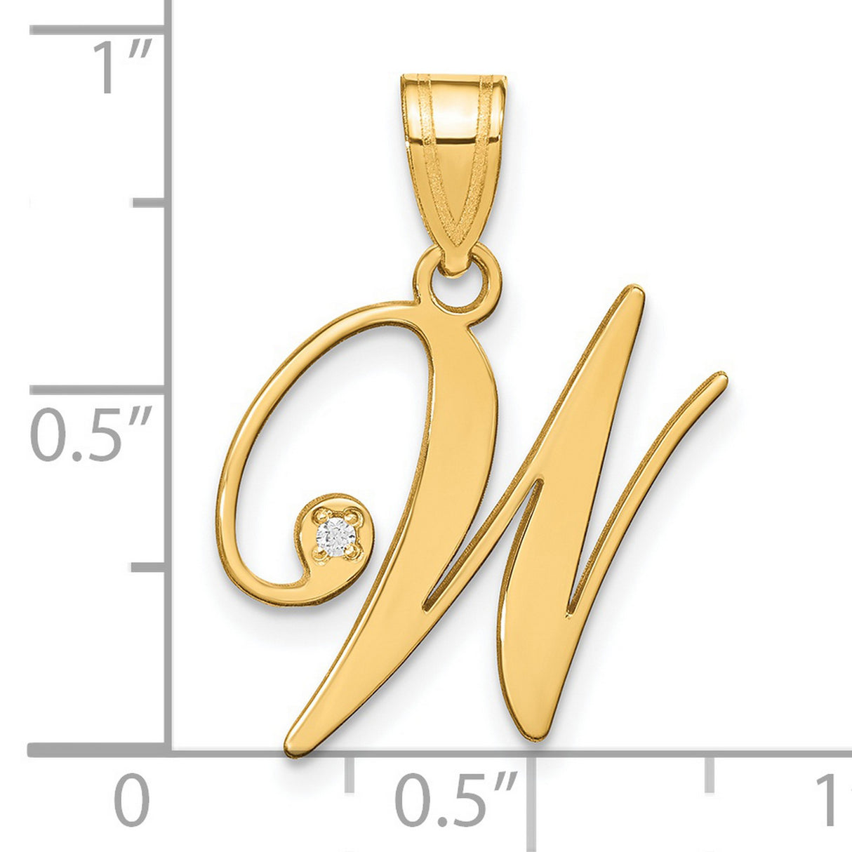 14k Yellow Gold W Initial Pendant with Diamond Accent, Script Letter Charm for Women