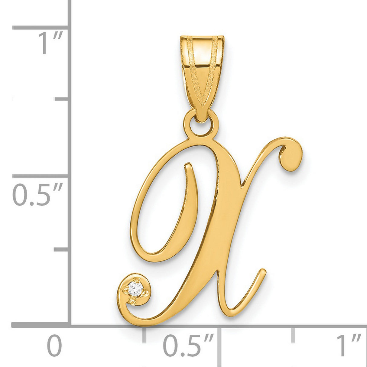 14k Yellow Gold Initial X Pendant with Diamond Accent, Cursive Letter Charm for Women