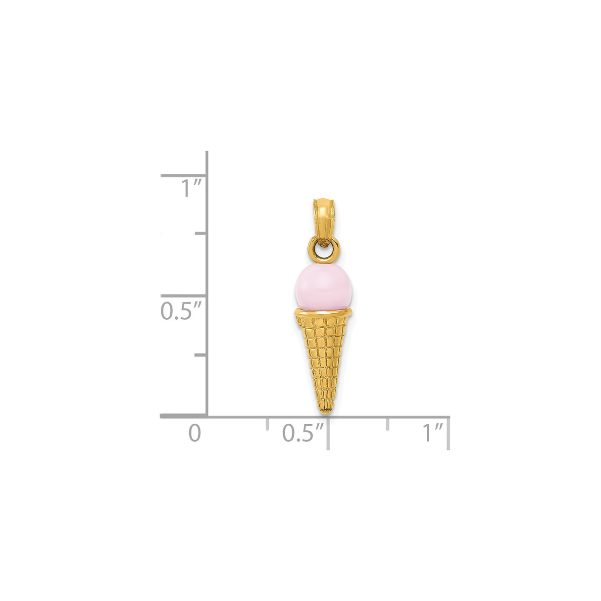 14k Yellow Gold Ice Cream Cone Pendant with Pink Enamel, Fun Dessert Charm for Women or Girls