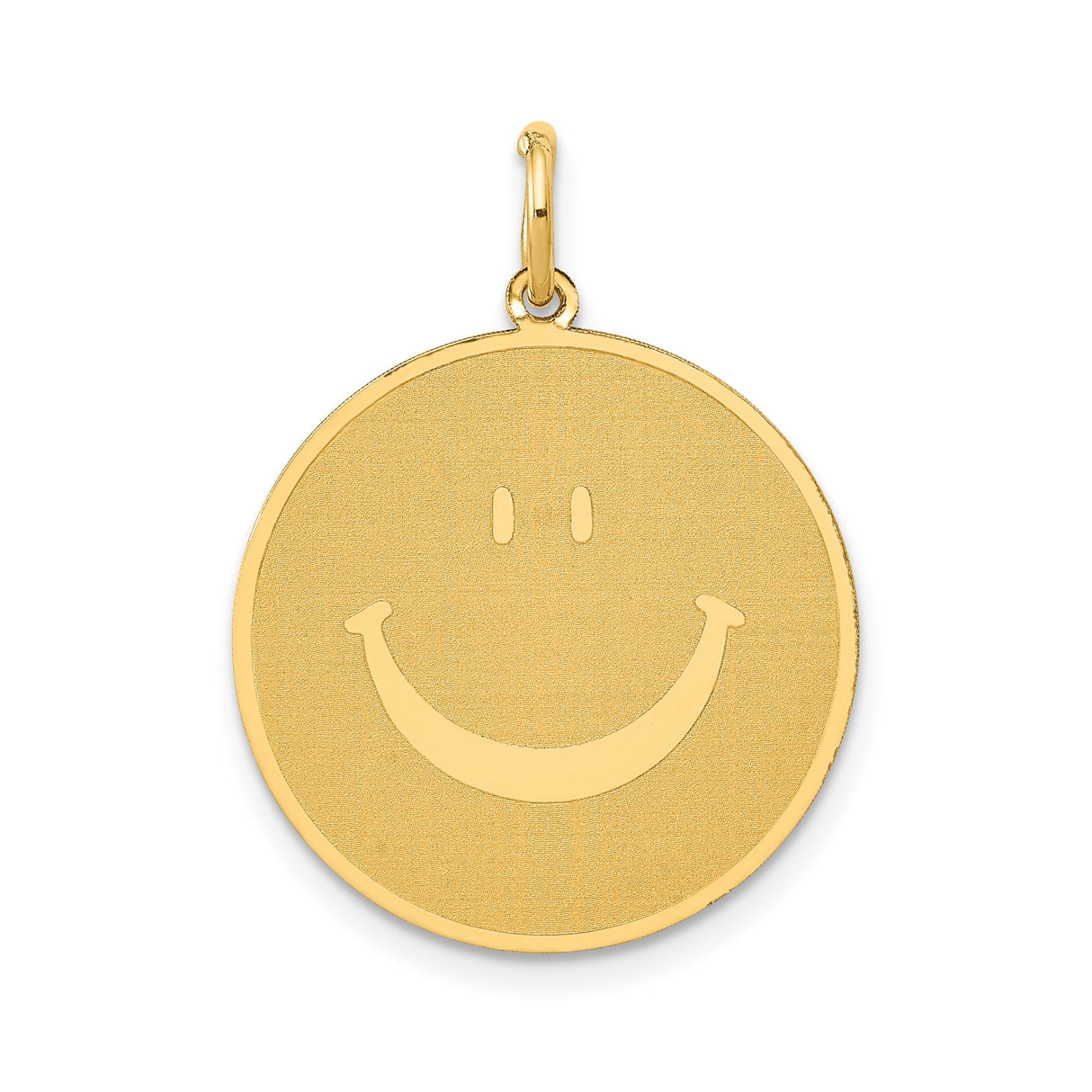 14k Yellow Gold Smiley Face Pendant, Minimalist Happy Face Disc Charm, Unisex Jewelry