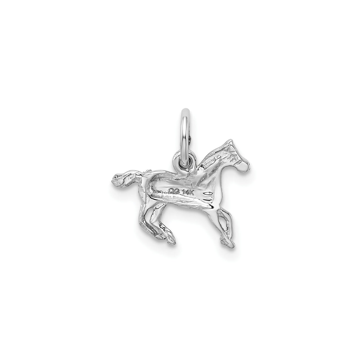 14k White Gold Horse Pendant, Detailed Running Horse Design, Equestrian Animal Motif Jewelry