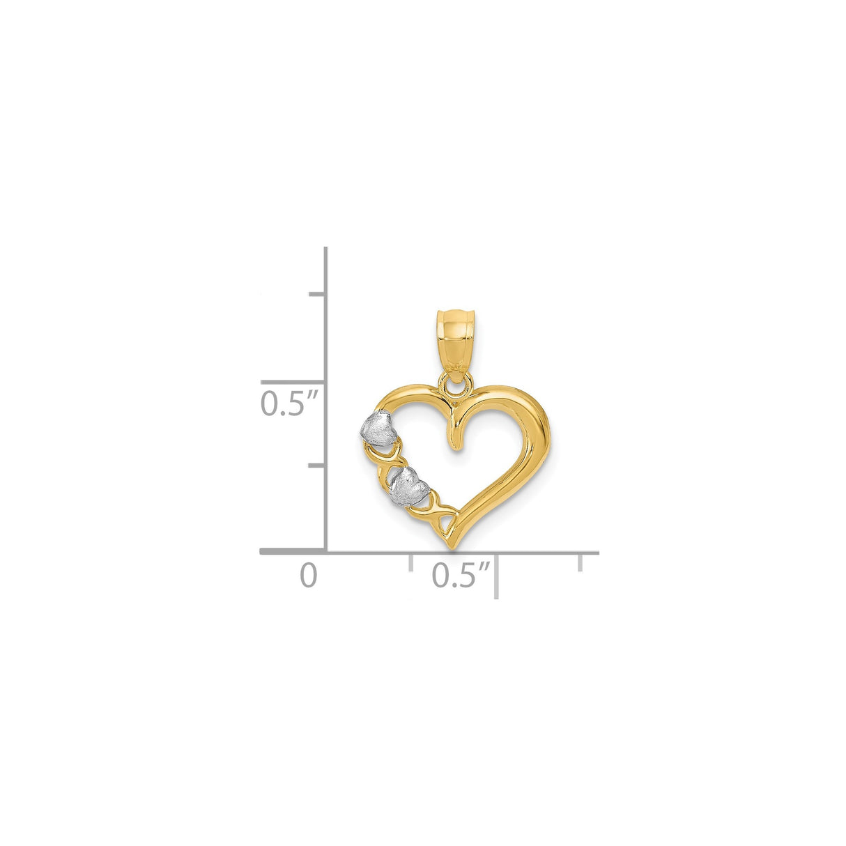 14k Yellow and White Gold Heart Pendant with Intertwined Open Hearts Design for Women