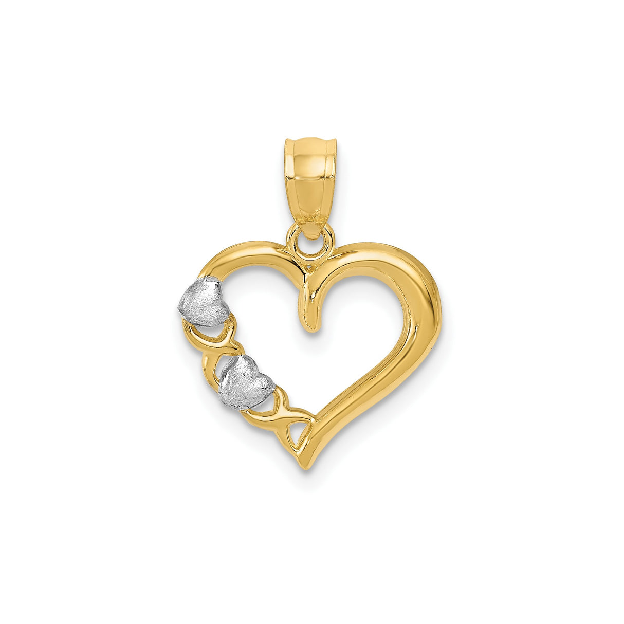 14k Yellow and White Gold Heart Pendant with Intertwined Open Hearts Design for Women