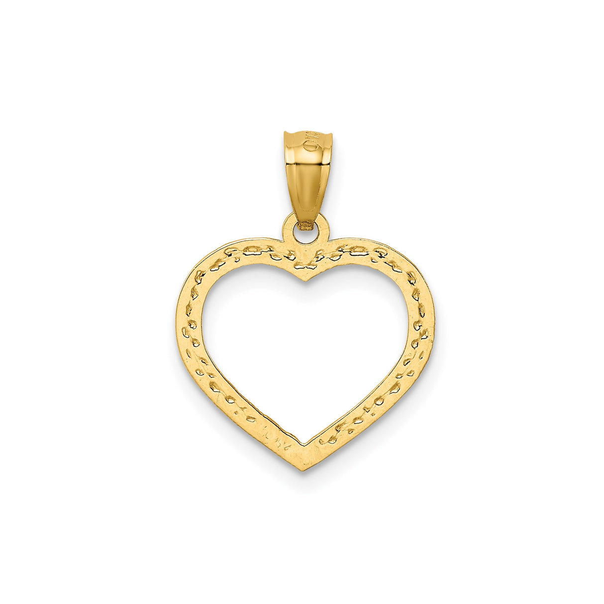 14k Yellow Gold Heart Pendant with Textured Open Design and Diamond Cut Detail