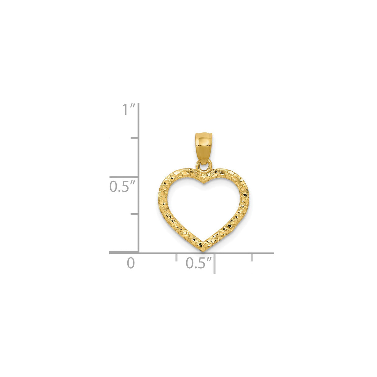 14k Yellow Gold Heart Pendant with Textured Open Design and Diamond Cut Detail