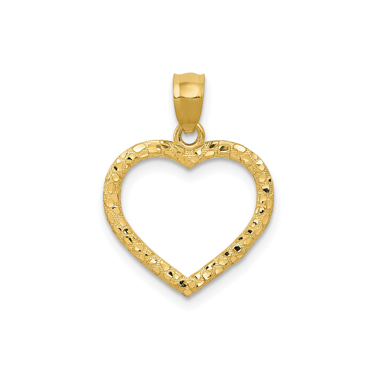 14k Yellow Gold Heart Pendant with Textured Open Design and Diamond Cut Detail