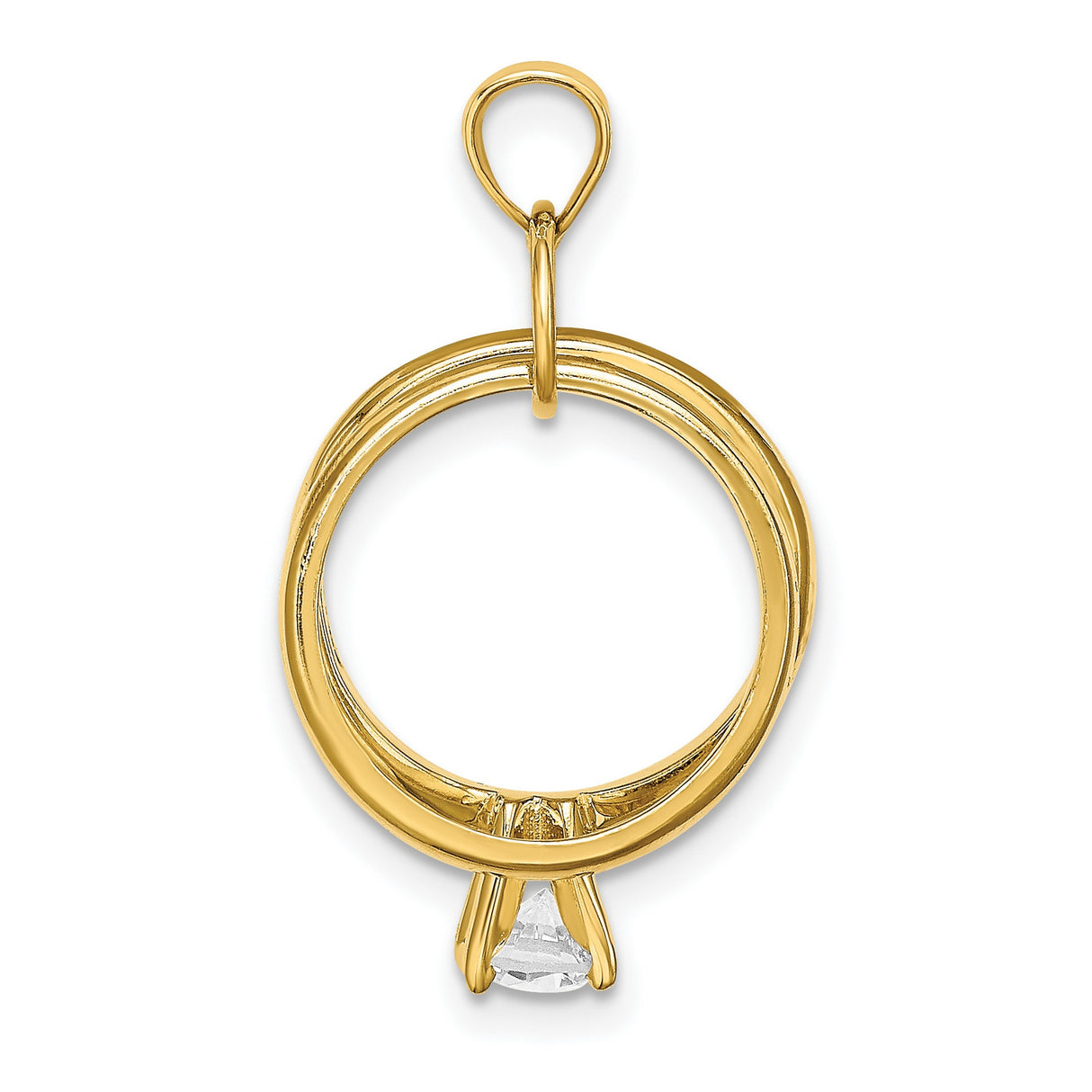 14k Yellow Gold Pendant with Interlocked Wedding Bands and Cubic Zirconia, Symbolic Bridal Charm