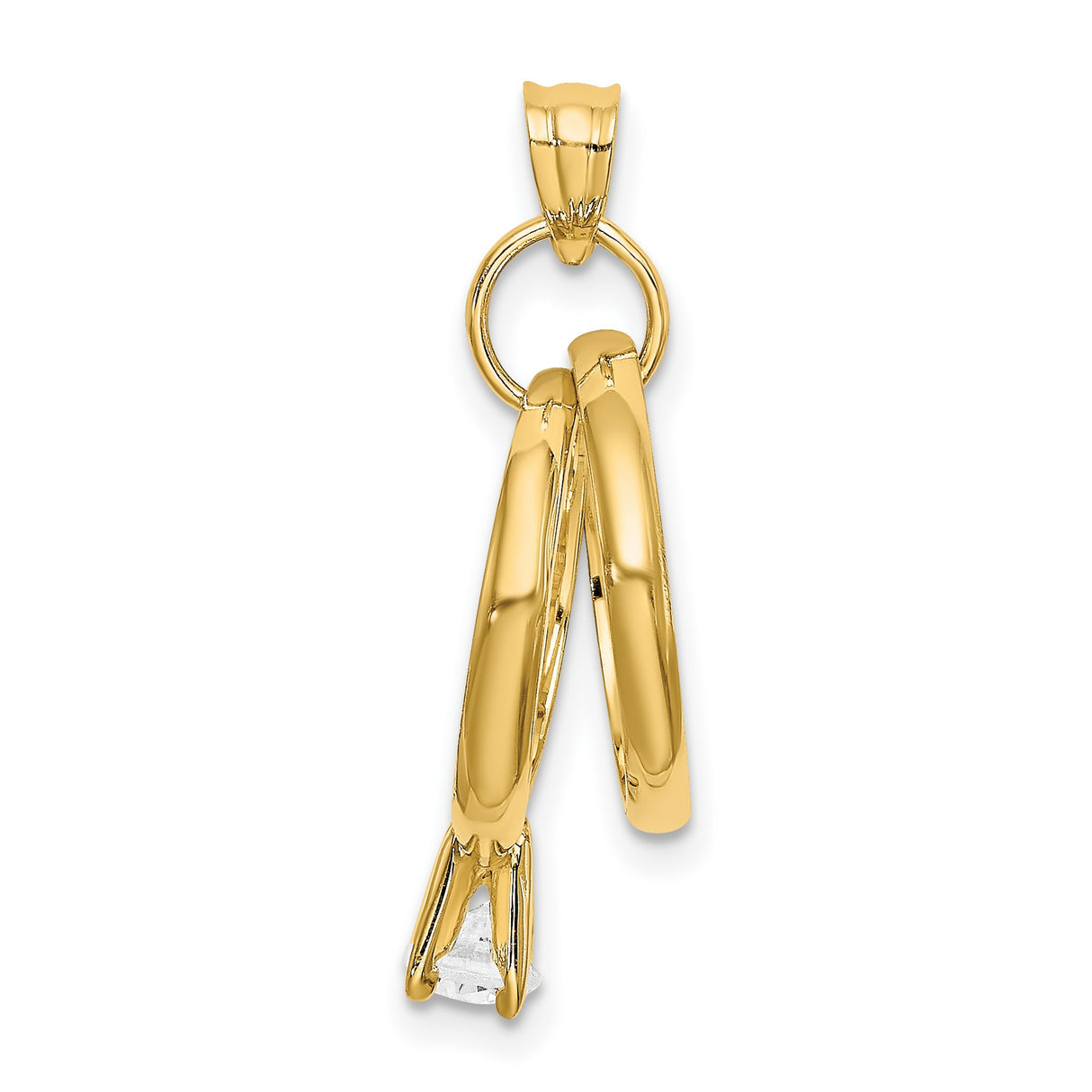 14k Yellow Gold Pendant with Interlocked Wedding Bands and Cubic Zirconia, Symbolic Bridal Charm
