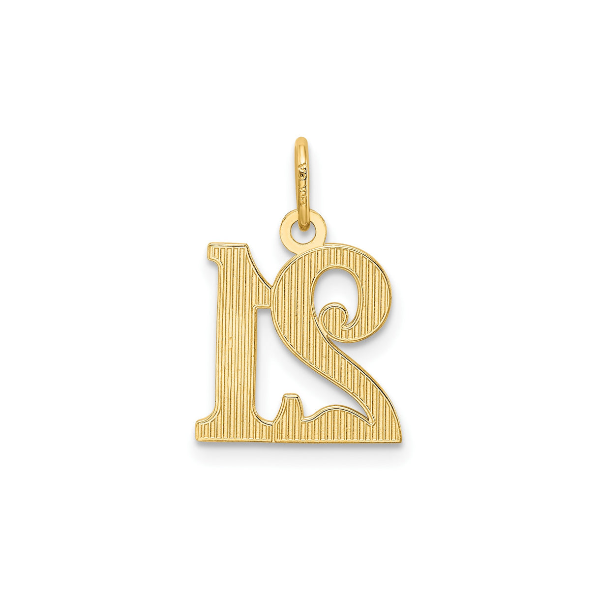 14k Yellow Gold 21 Pendant Charm, Textured and Polished Milestone Jewelry for Women or Unisex Wear