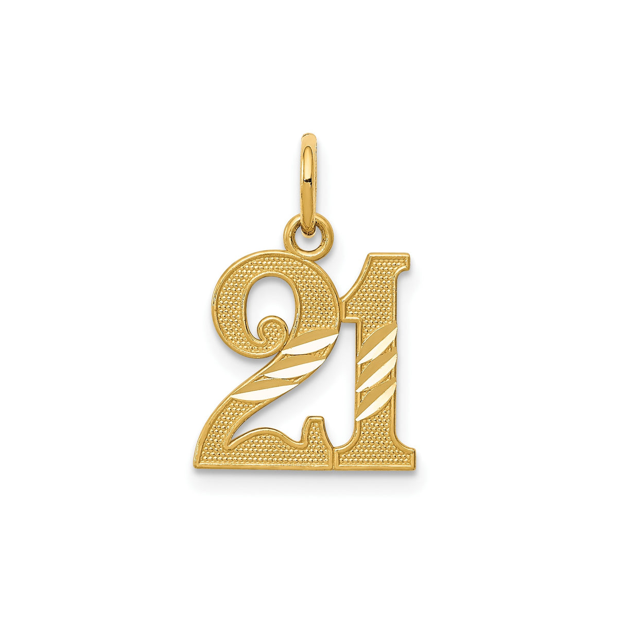 14k Yellow Gold 21 Pendant Charm, Textured and Polished Milestone Jewelry for Women or Unisex Wear
