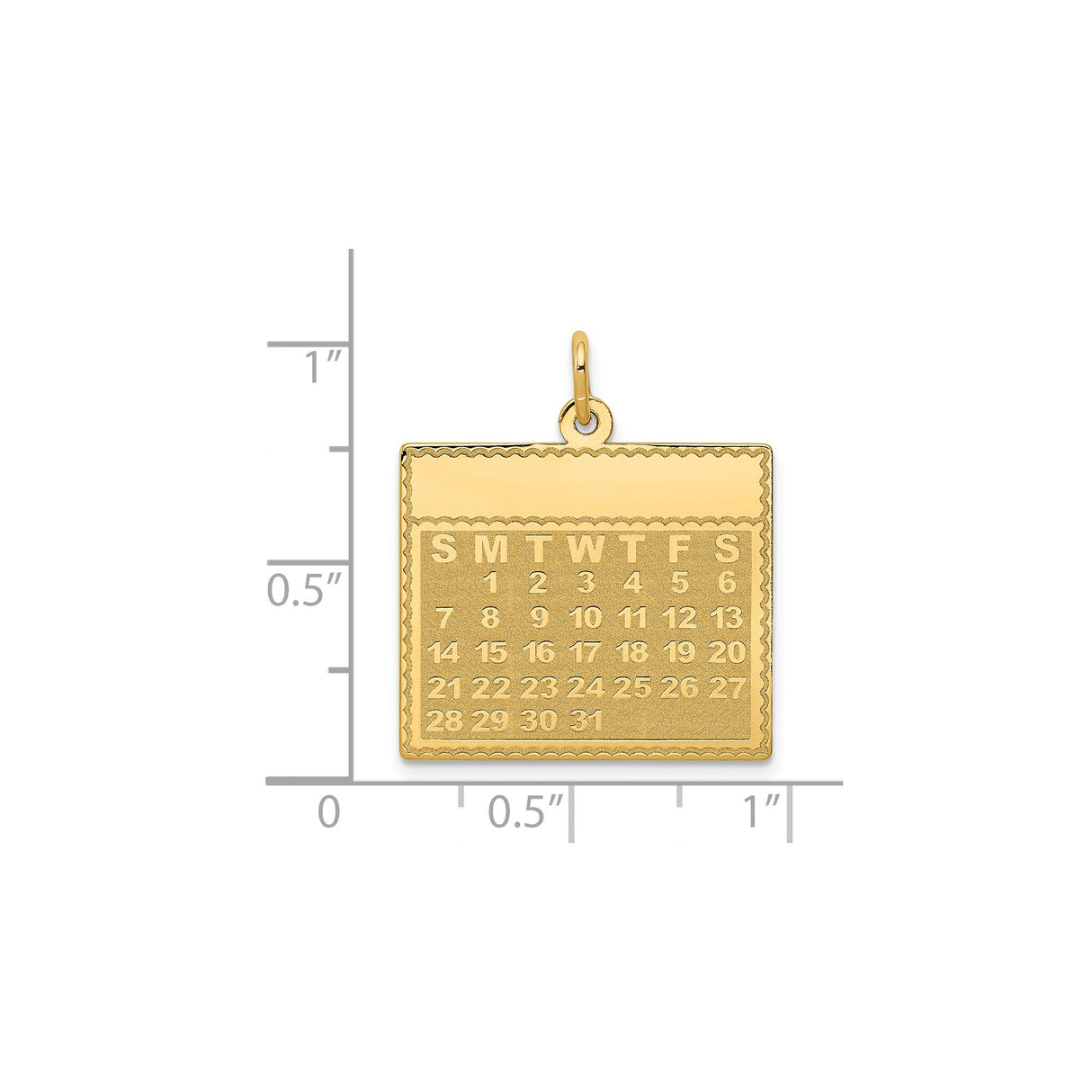 14k Yellow Gold Calendar Pendant, Month Layout Charm with Days and Numbers
