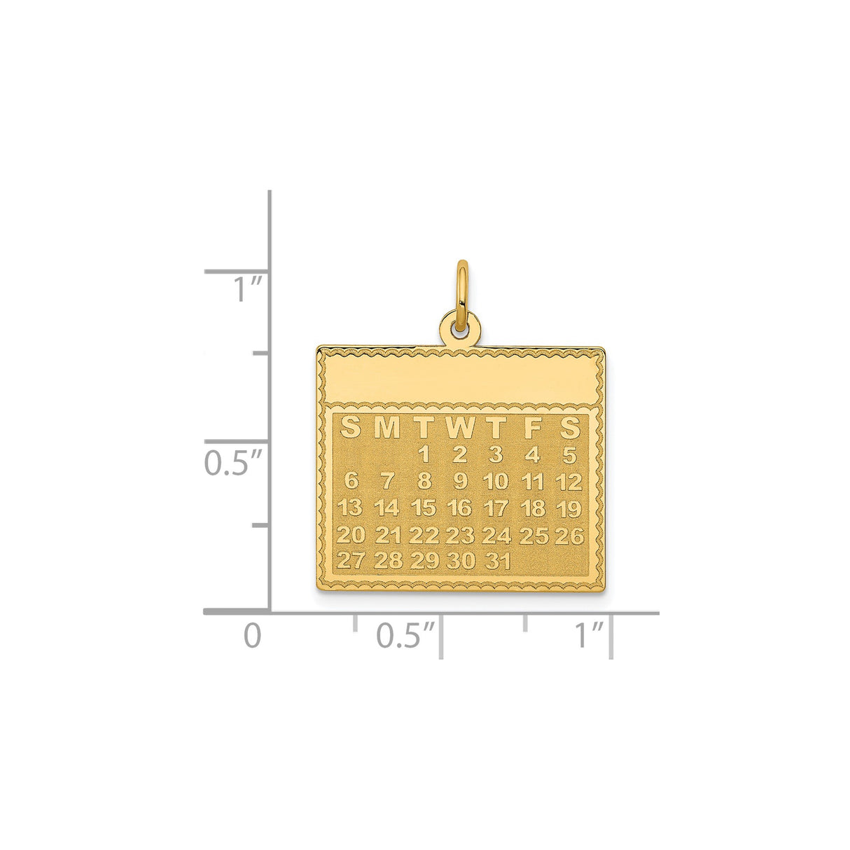14k Yellow Gold Calendar Pendant, Monthly Layout Keepsake for Women or Unisex