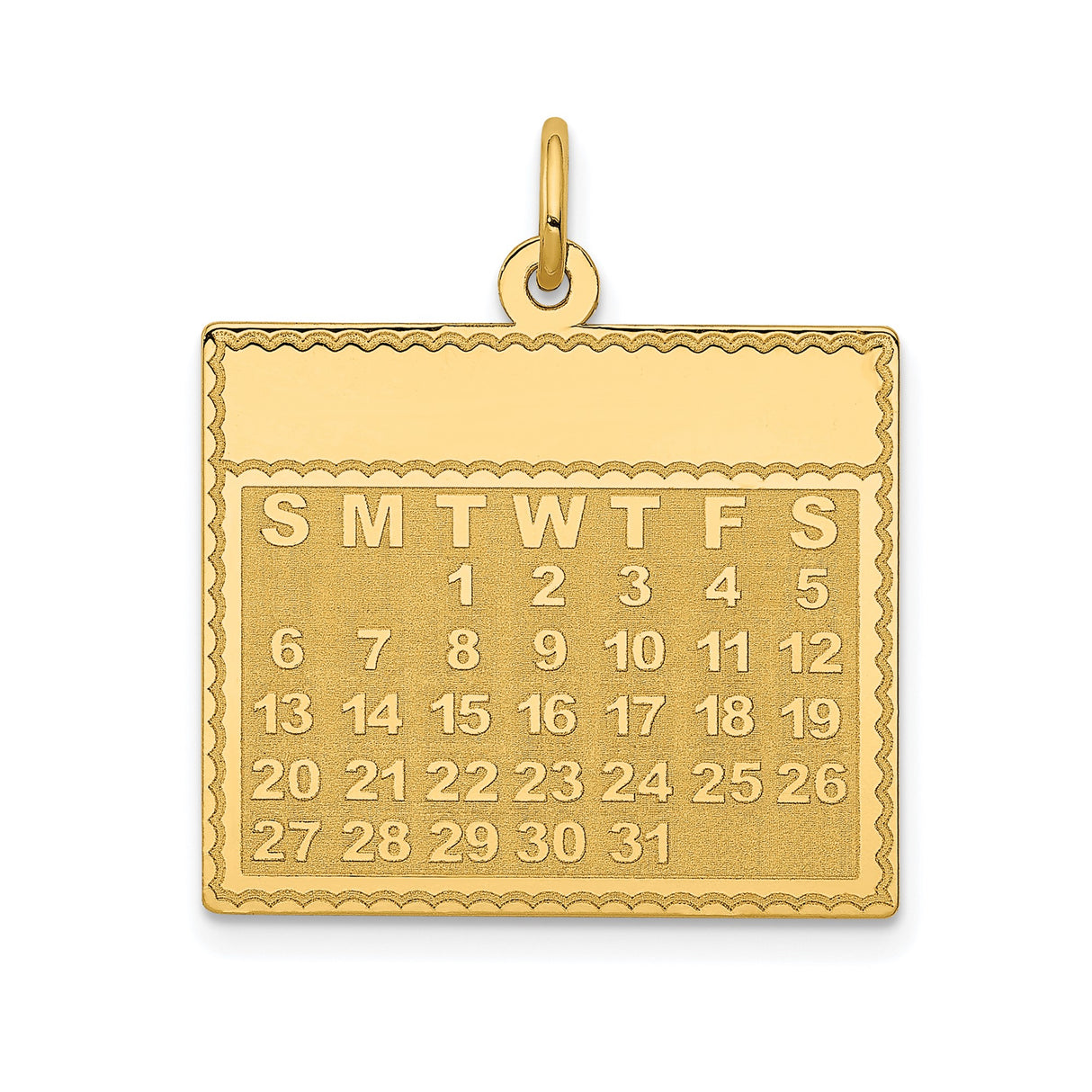 14k Yellow Gold Calendar Pendant, Monthly Layout Keepsake for Women or Unisex