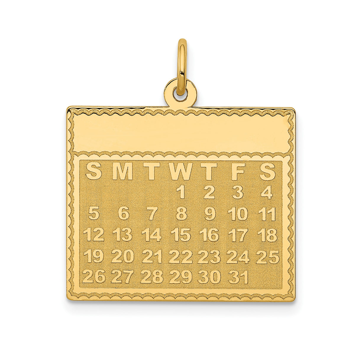 14k Yellow Gold Calendar Pendant Charm with Custom Date Engraving for Women