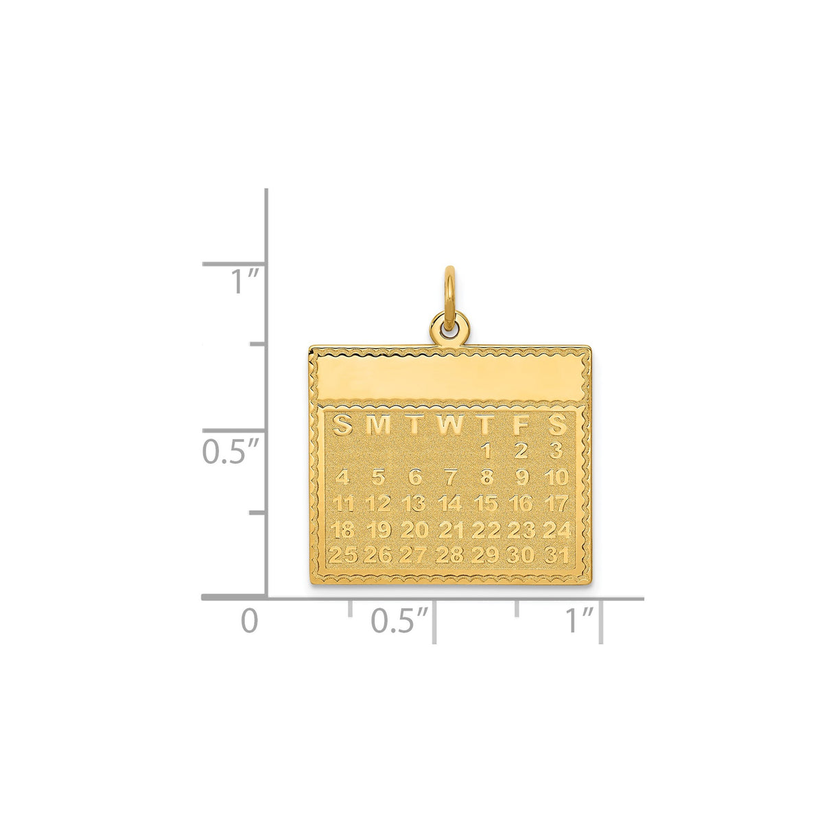 14k Yellow Gold Calendar Pendant with Full Month Grid, Commemorative Date Charm