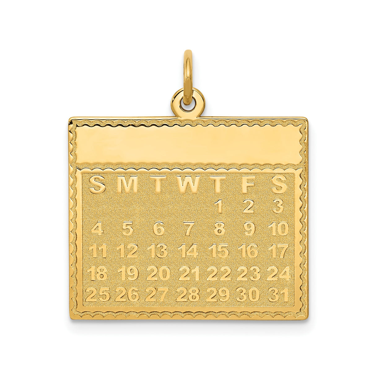 14k Yellow Gold Calendar Pendant with Full Month Grid, Commemorative Date Charm