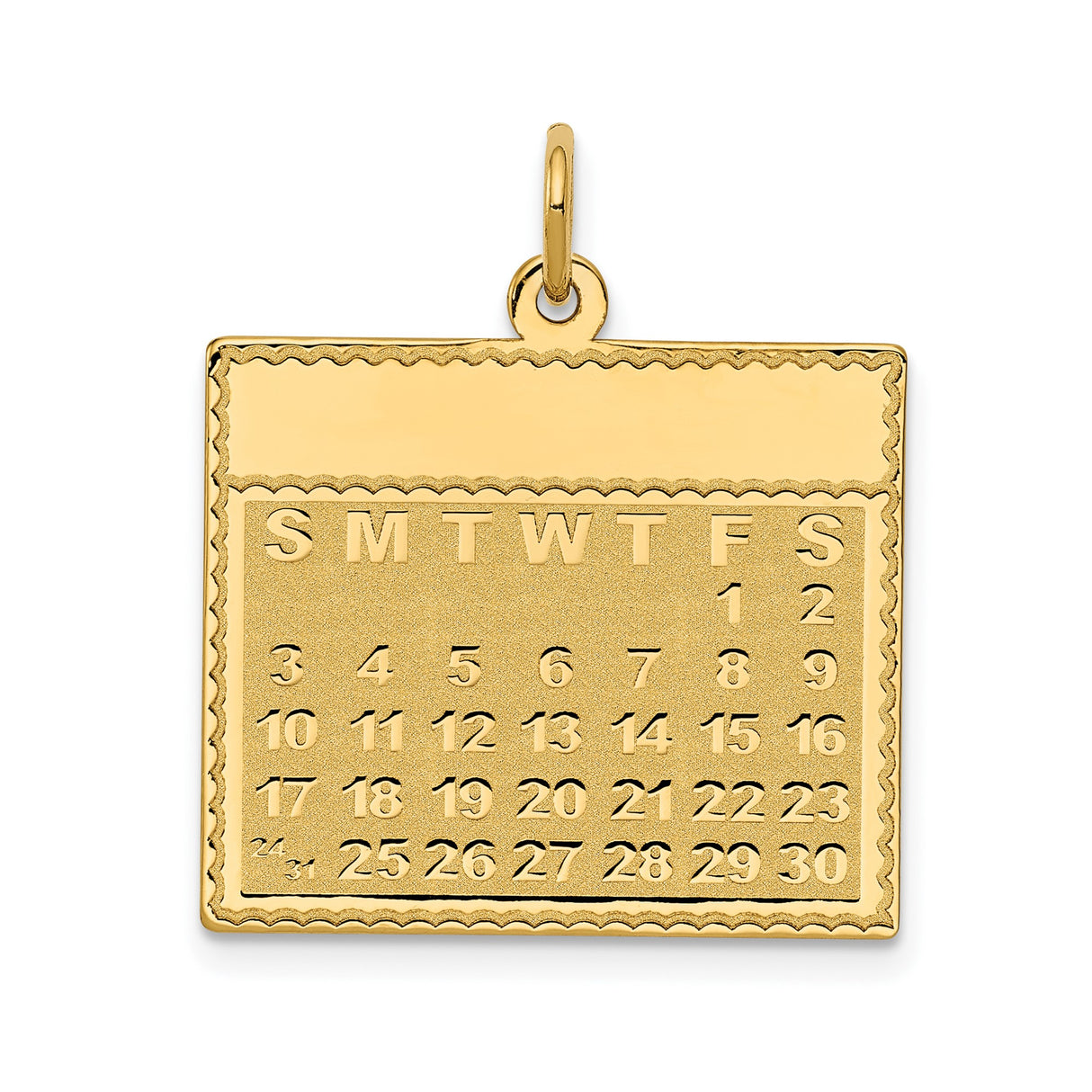 14k Yellow Gold Calendar Pendant with Monthly Date Grid and Day Initials