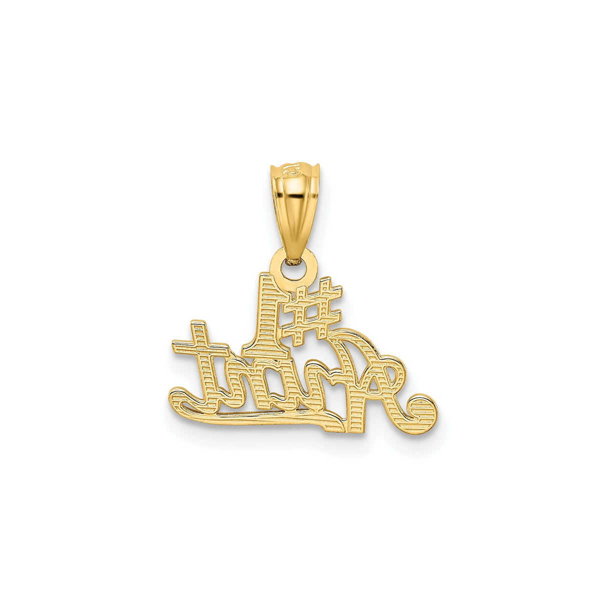 14k Yellow Gold Number One Aunt Pendant with Script Design and Textured Finish