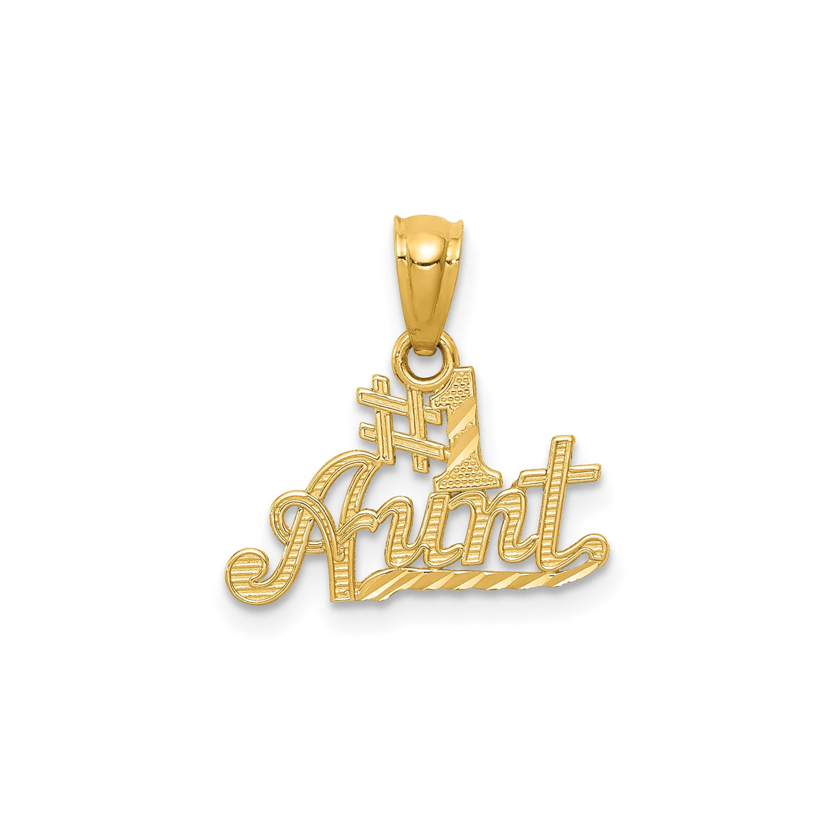 14k Yellow Gold Number One Aunt Pendant with Script Design and Textured Finish