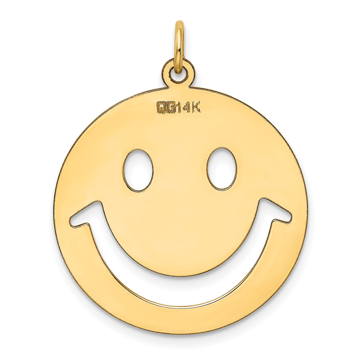 14k Yellow Gold Smiley Face Pendant, Cutout Disc Charm, Modern Minimalist Design for Women or Unisex Wear