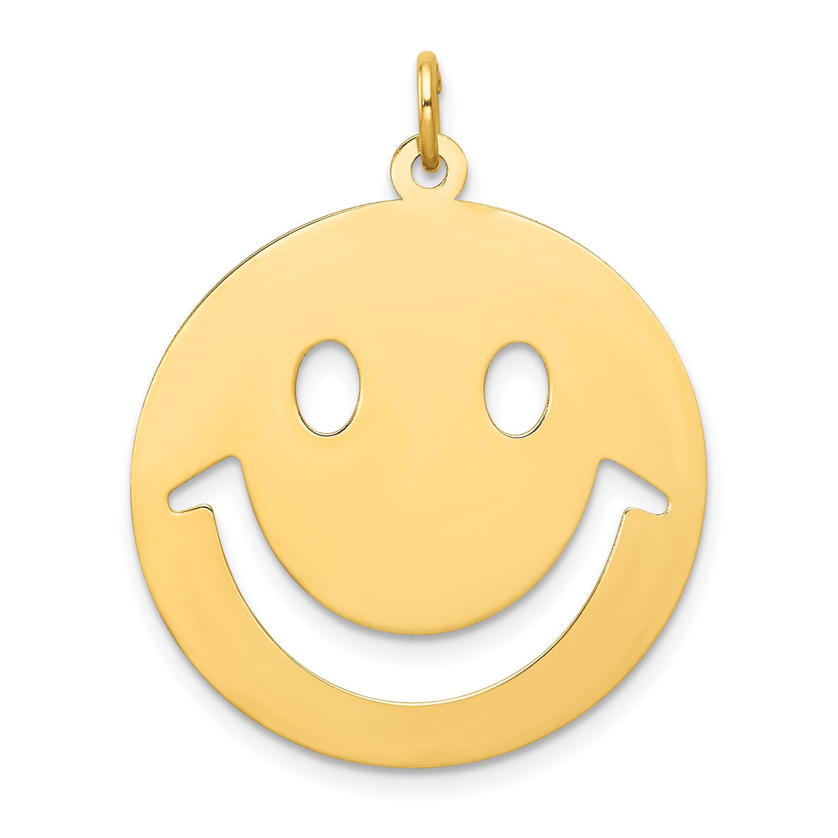 14k Yellow Gold Smiley Face Pendant, Cutout Disc Charm, Modern Minimalist Design for Women or Unisex Wear