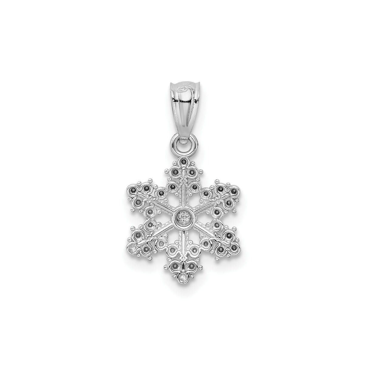 14k White Gold Snowflake Pendant with Mirror Detail and Beaded Design