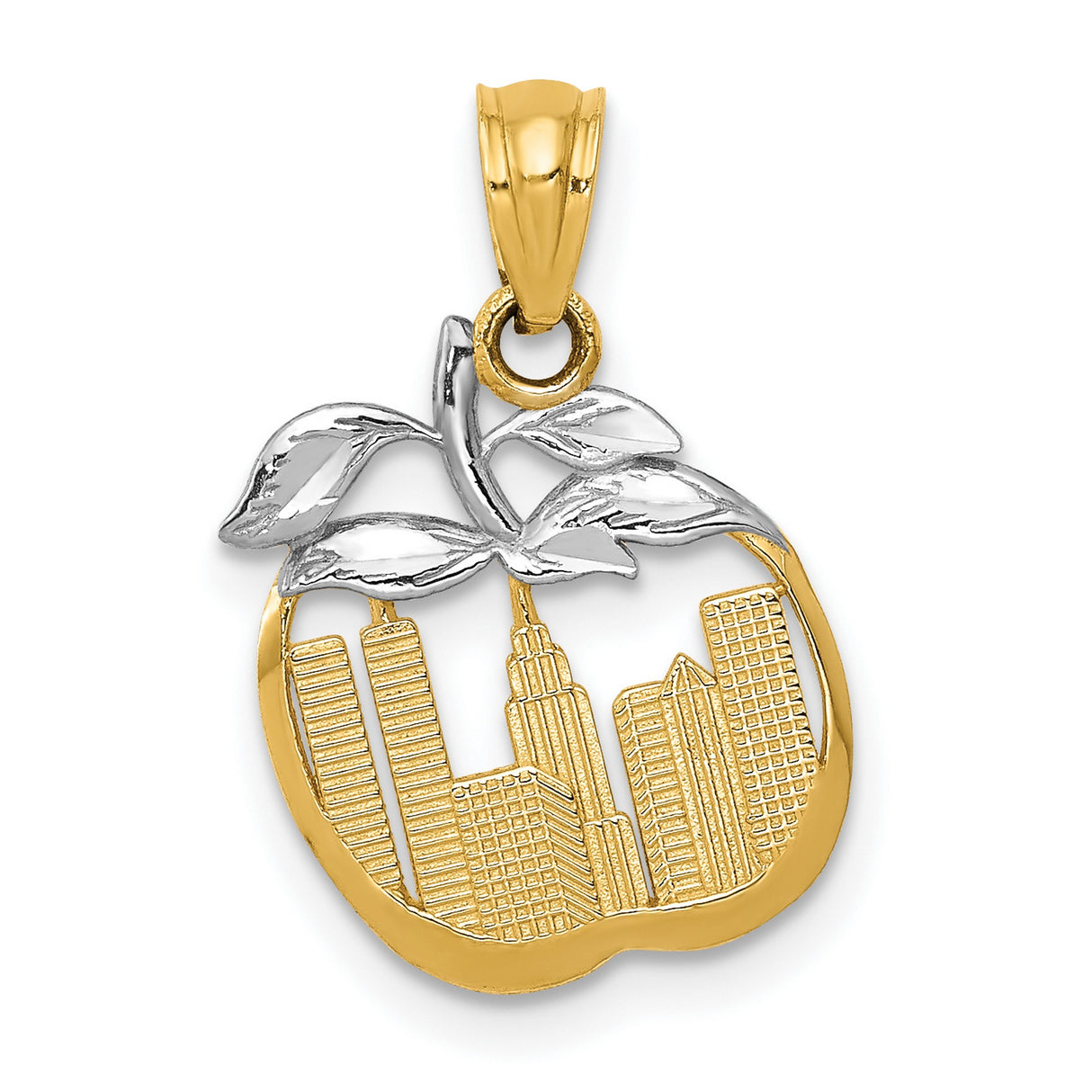 14k Multi-Tone Gold Pendant with New York Skyline in Apple Outline, Unisex City Charm