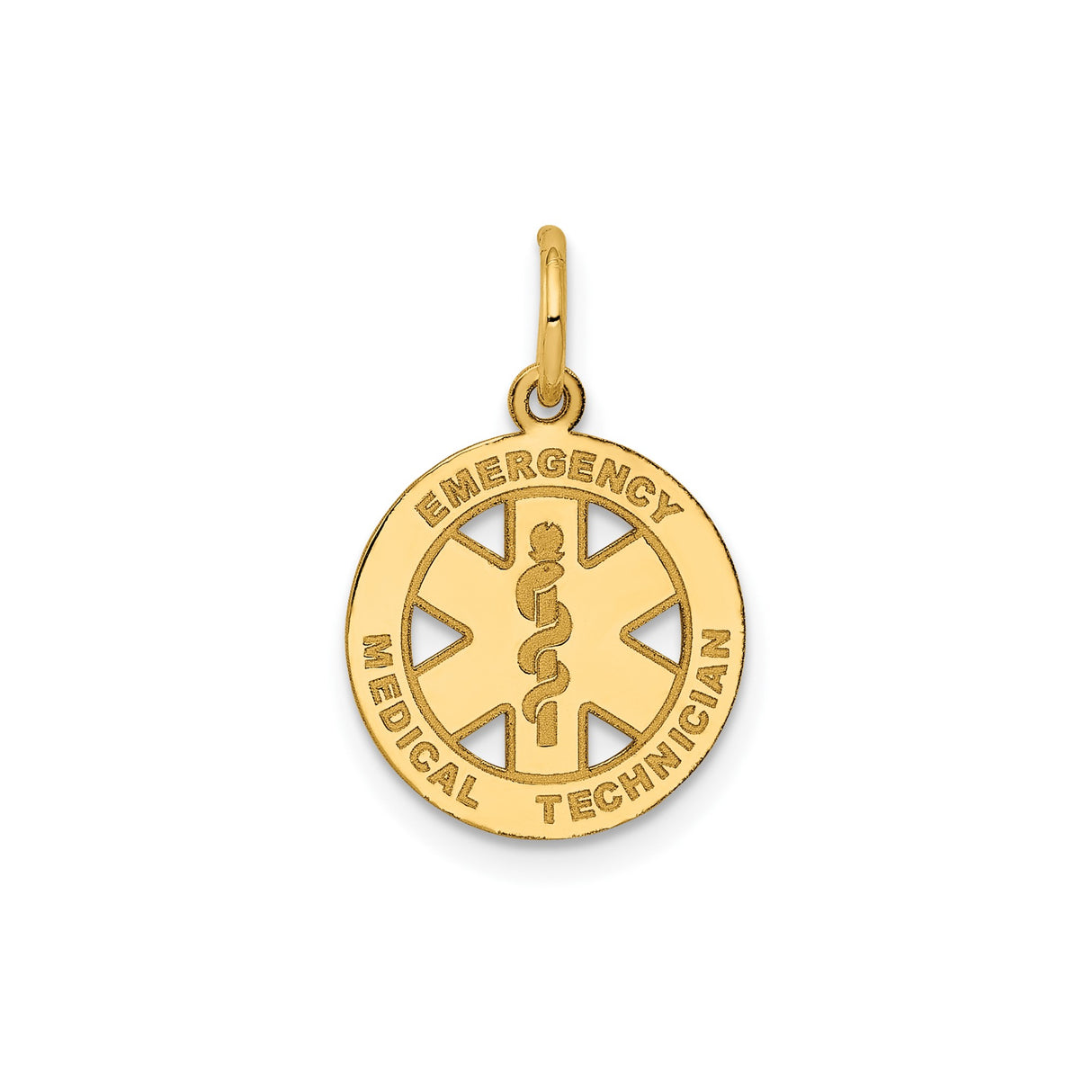 14k Yellow Gold EMT Pendant with Star of Life and Rod of Asclepius Symbol
