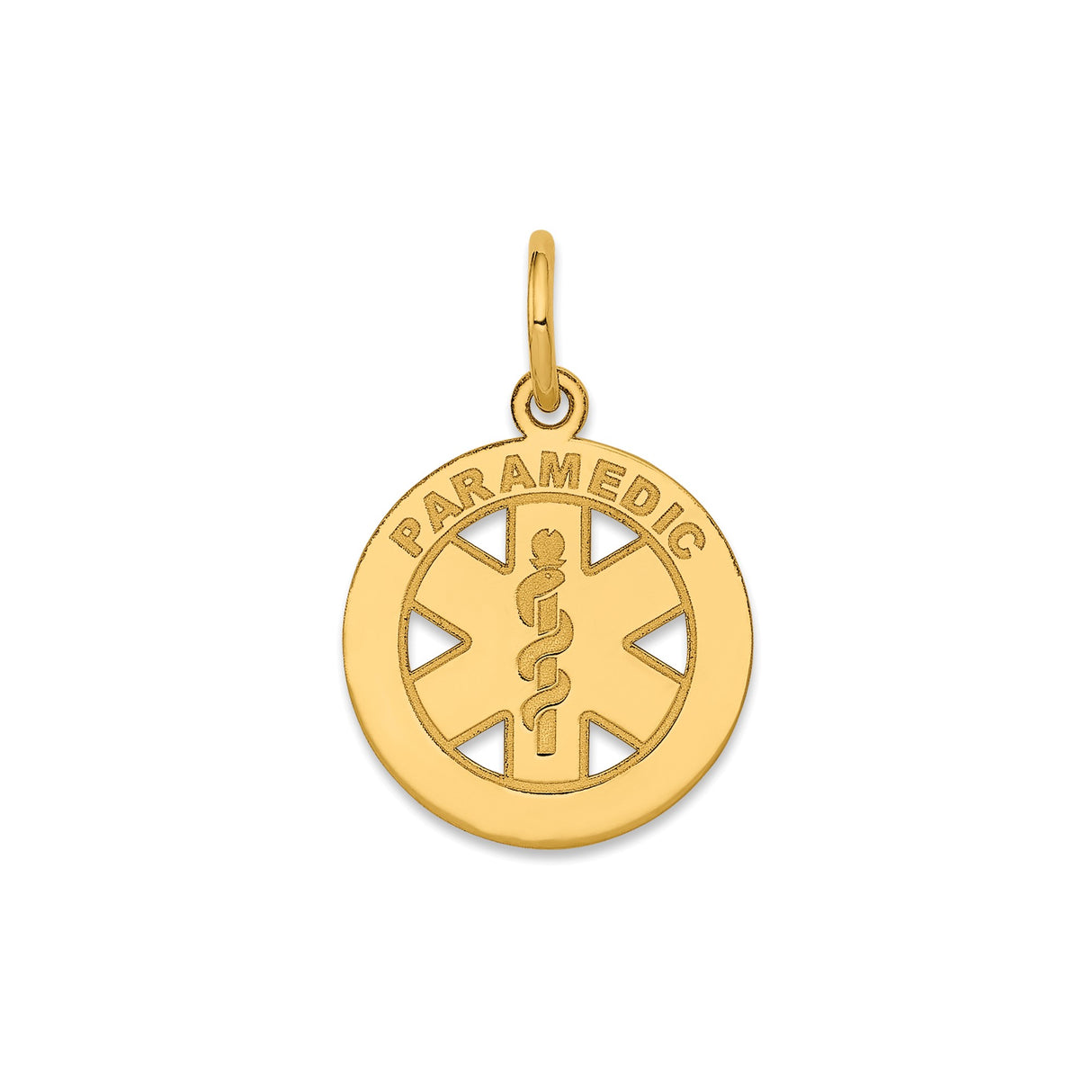 14k Yellow Gold Paramedic Pendant with Star of Life and Rod of Asclepius Symbol