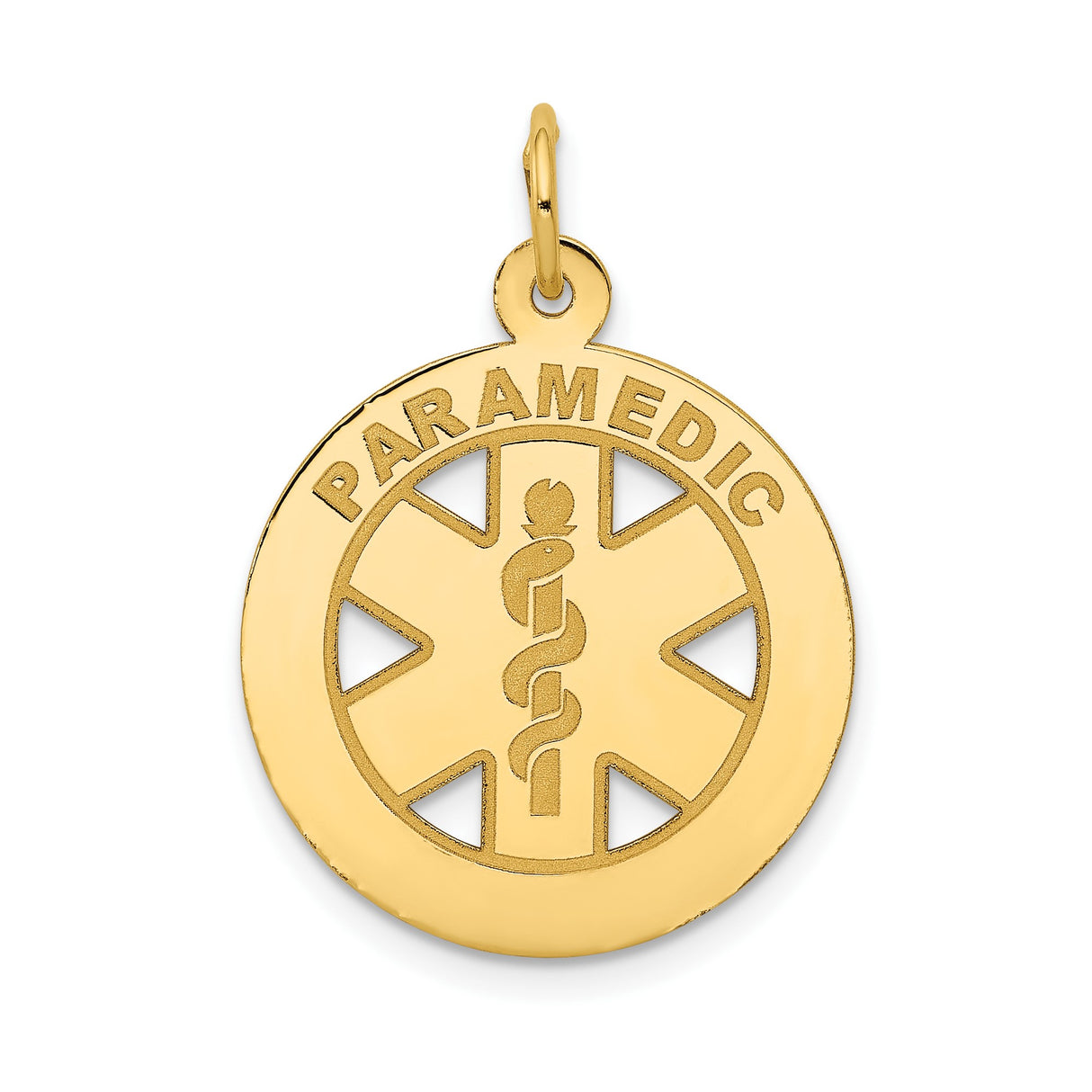 14k Yellow Gold Paramedic Pendant with Star of Life and Rod of Asclepius Symbol