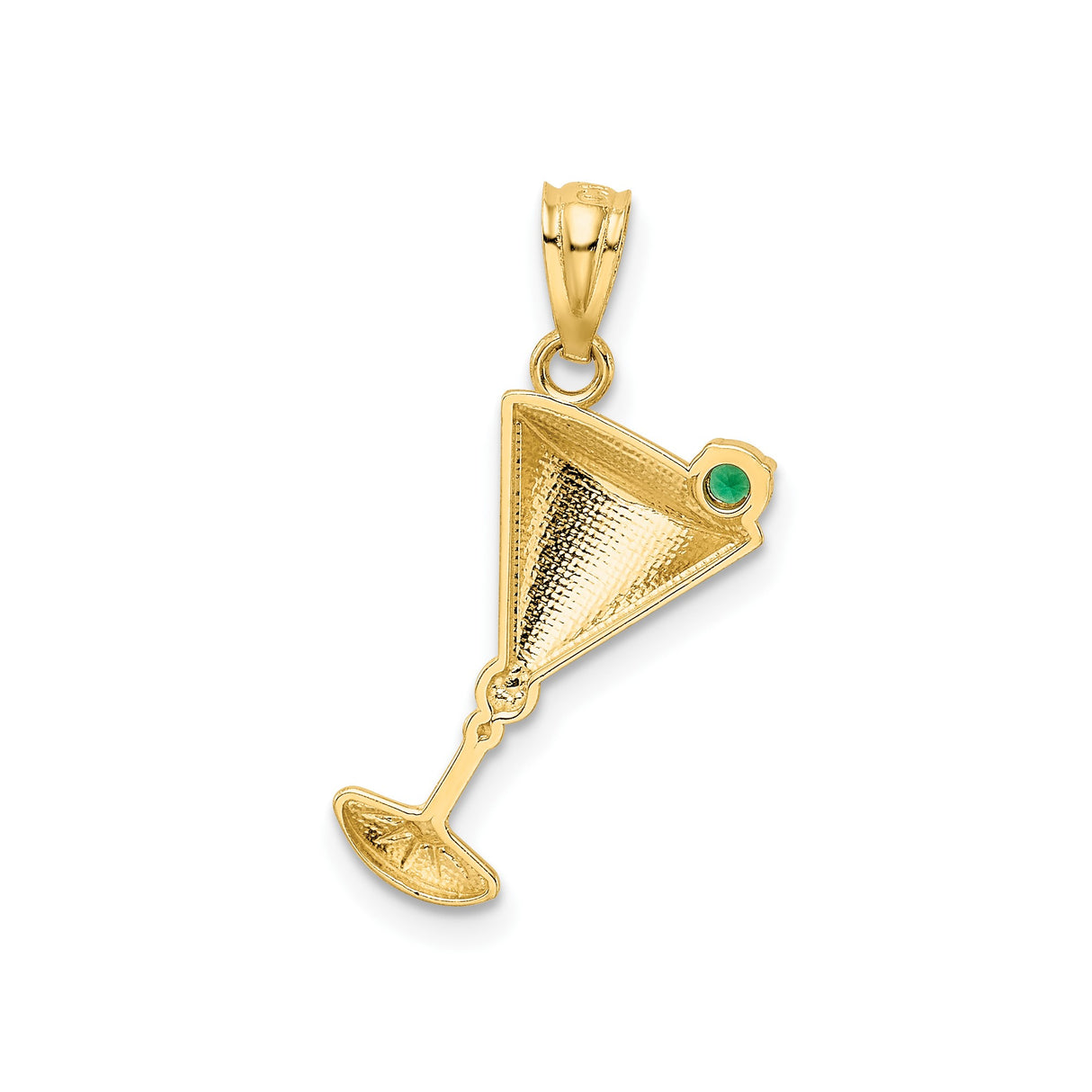 14k Yellow Gold Martini Glass Pendant with Cubic Zirconia, Cocktail Charm Jewelry for Women