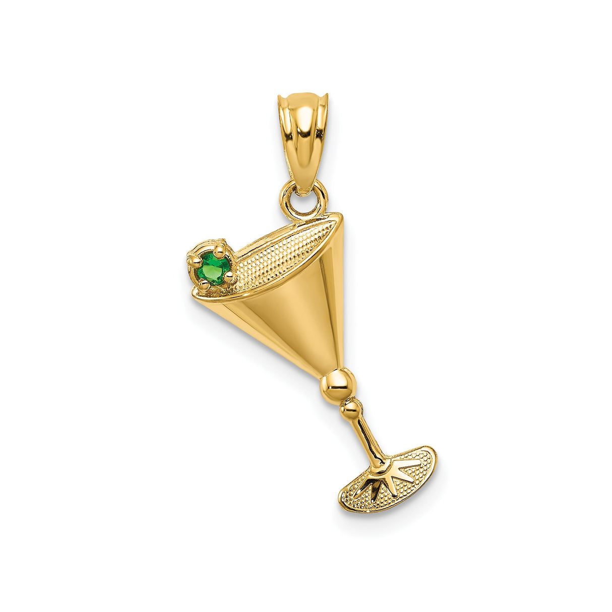 14k Yellow Gold Martini Glass Pendant with Cubic Zirconia, Cocktail Charm Jewelry for Women
