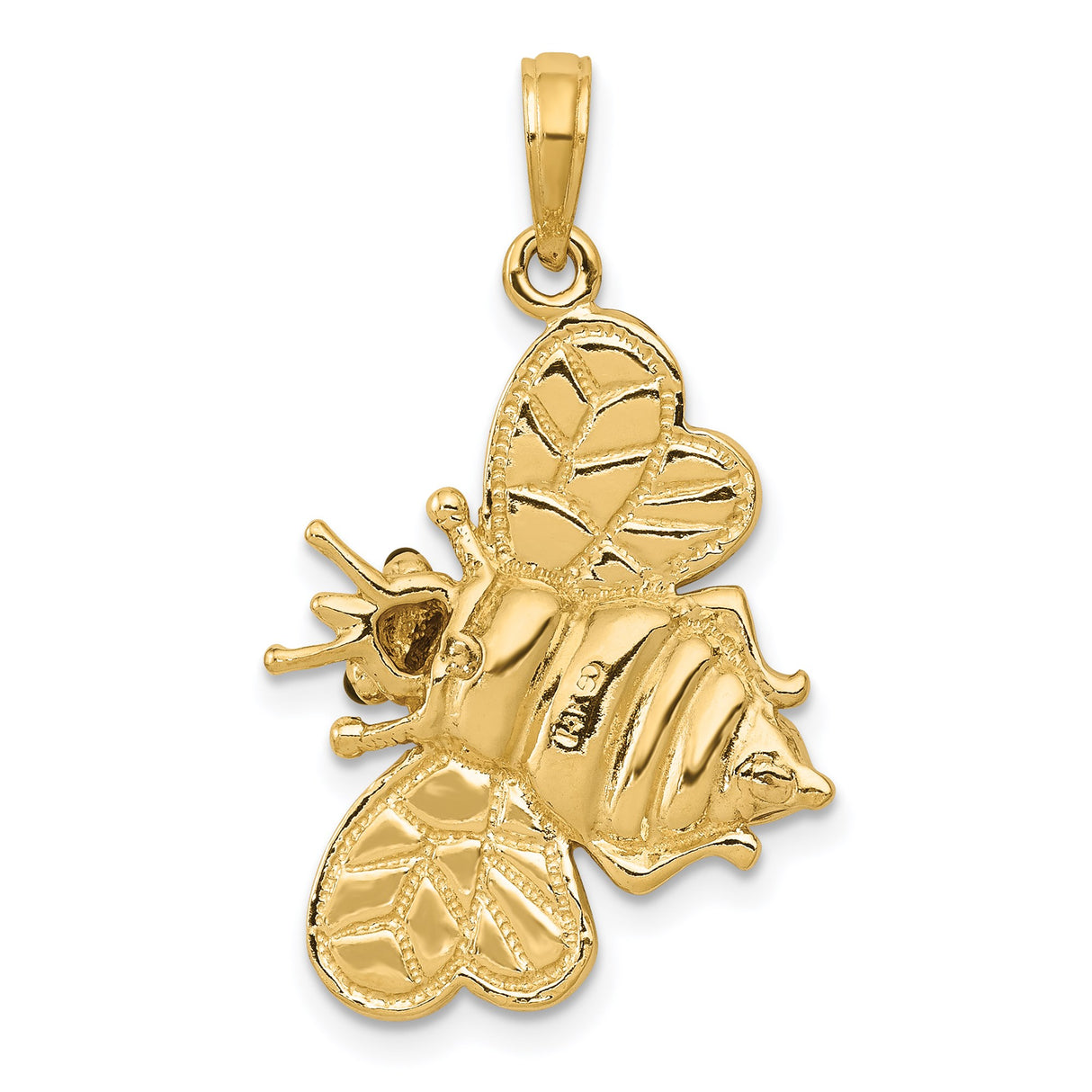 14k Yellow Gold Bee Pendant with Black Enamel, Nature-Inspired Insect Jewelry Charm