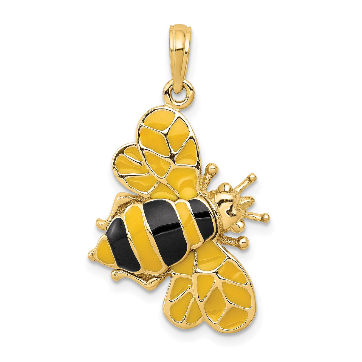 14k Yellow Gold Bee Pendant with Black Enamel, Nature-Inspired Insect Jewelry Charm